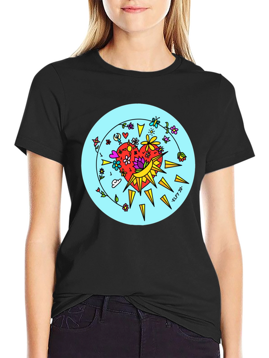 Floral Heart Graphic Black Tee