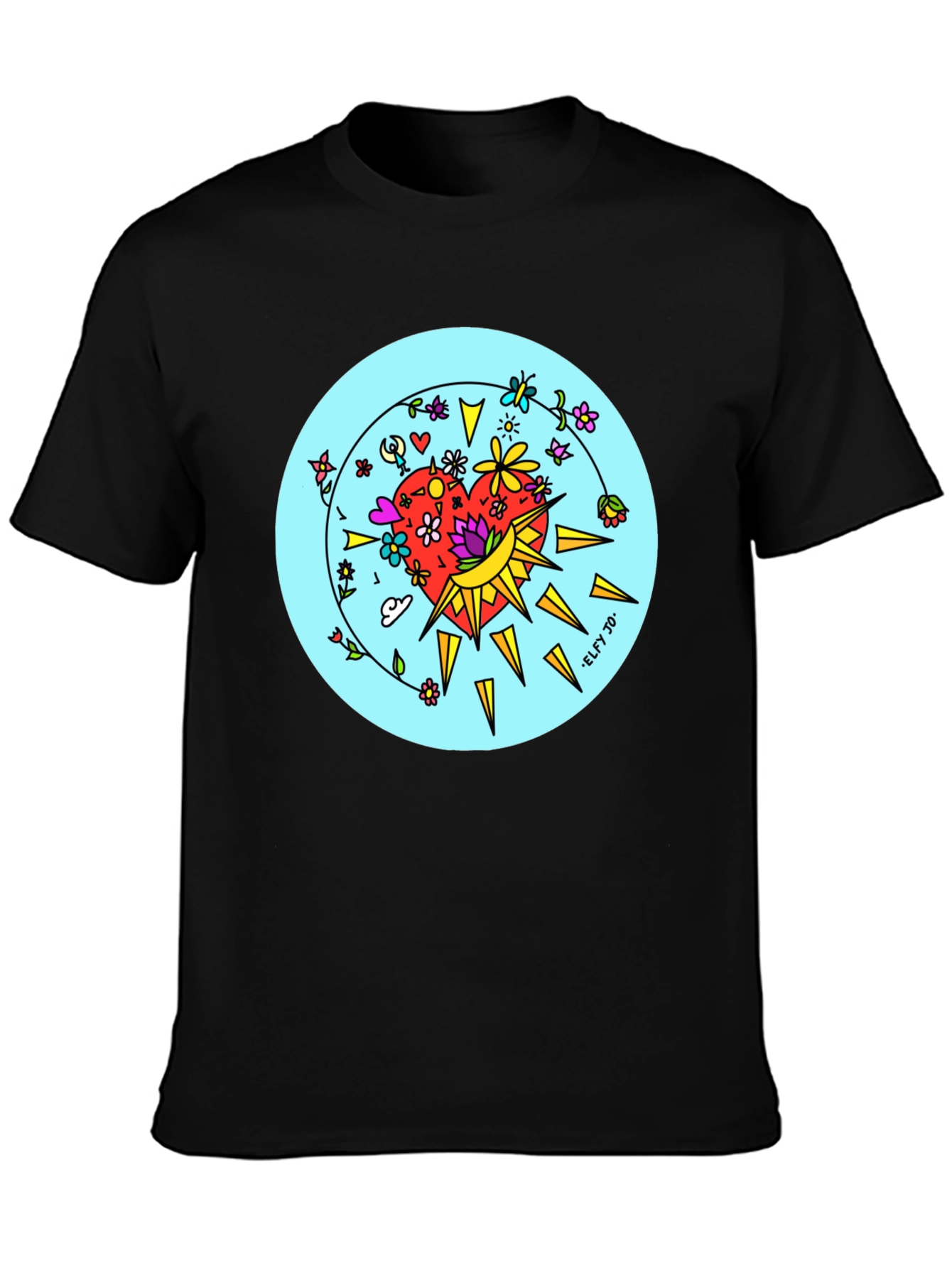 Floral Heart Graphic Black Tee