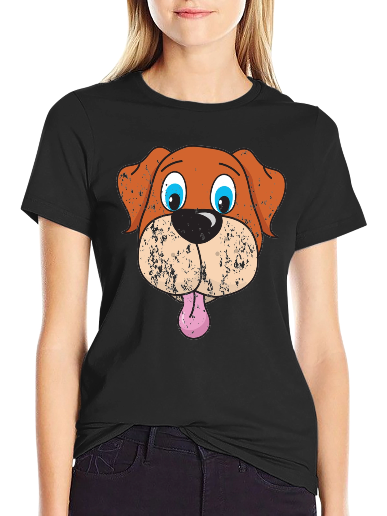 Funny Dog Graphic Black T-Shirt