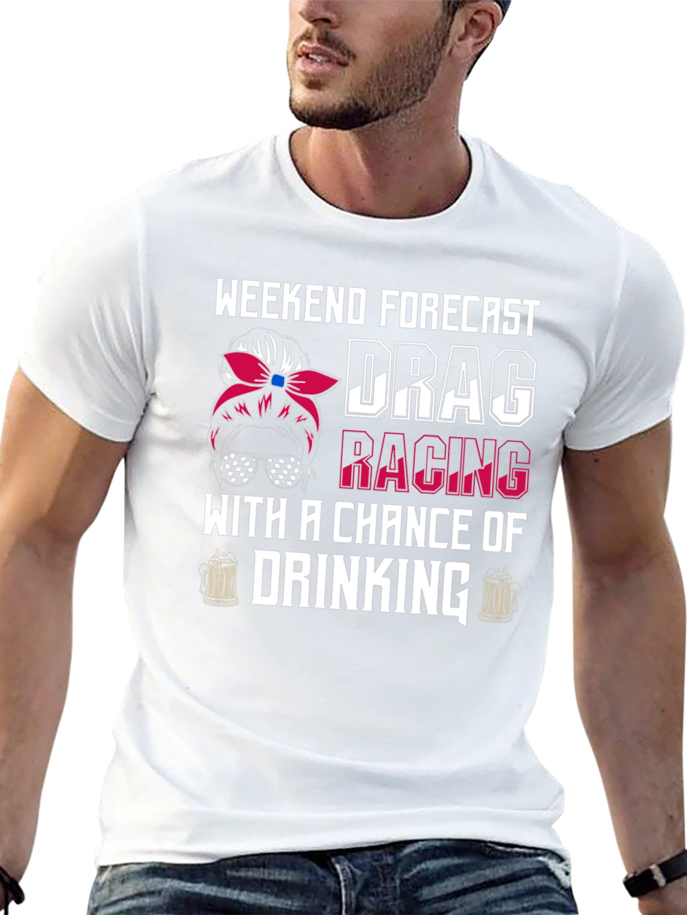 Weekend Forecast Drag Racing Drinking T-Shirt