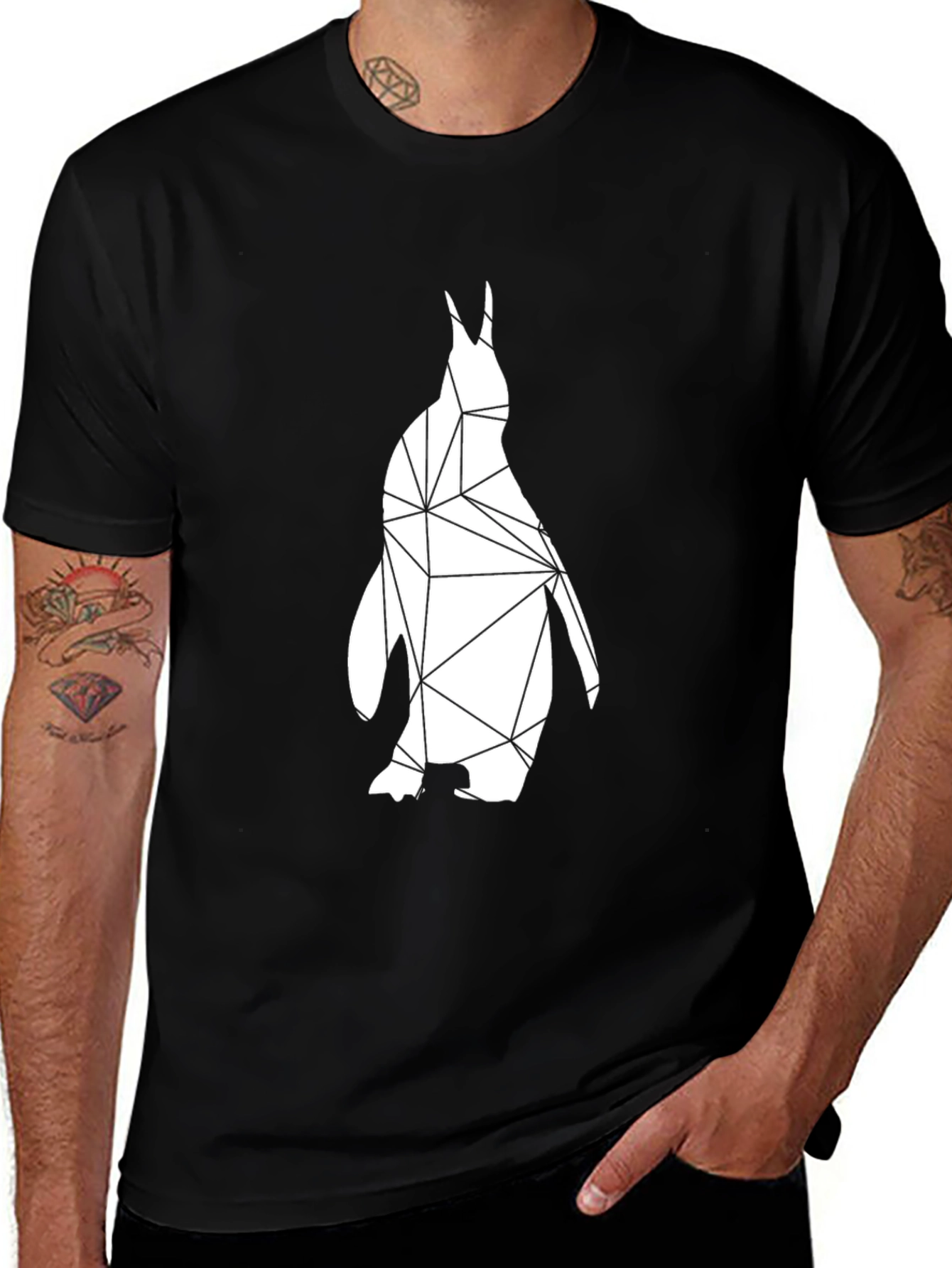 Geometric Penguin Graphic T-Shirt - Modern Black Tee