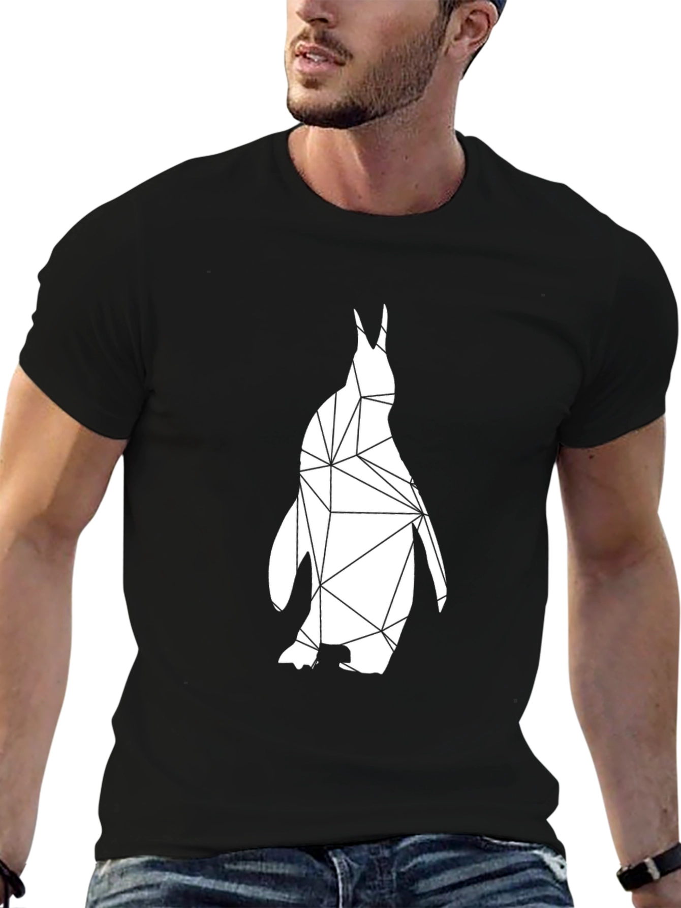 Geometric Penguin Graphic T-Shirt - Modern Black Tee