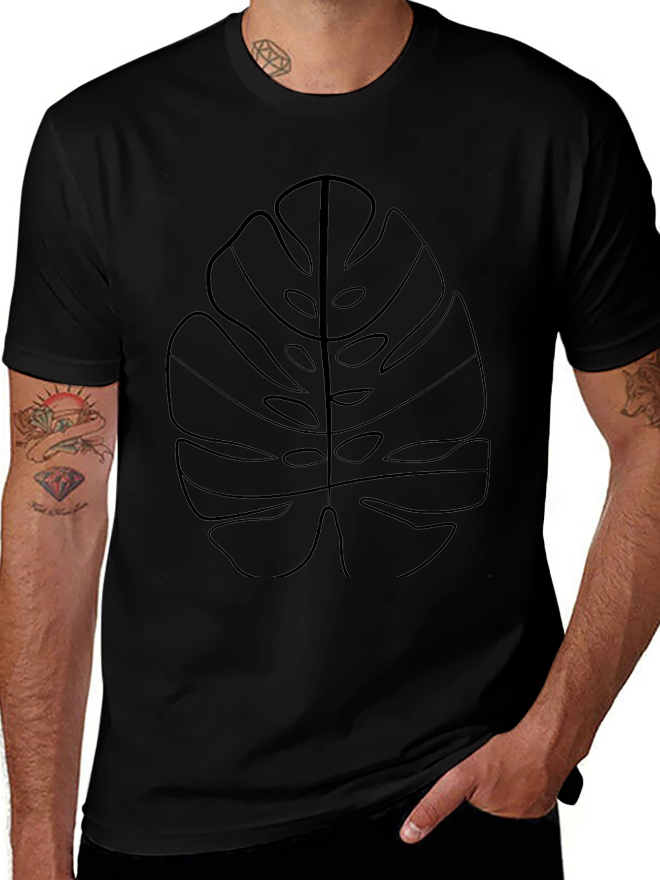 Monstera Leaf Graphic Black T-Shirt