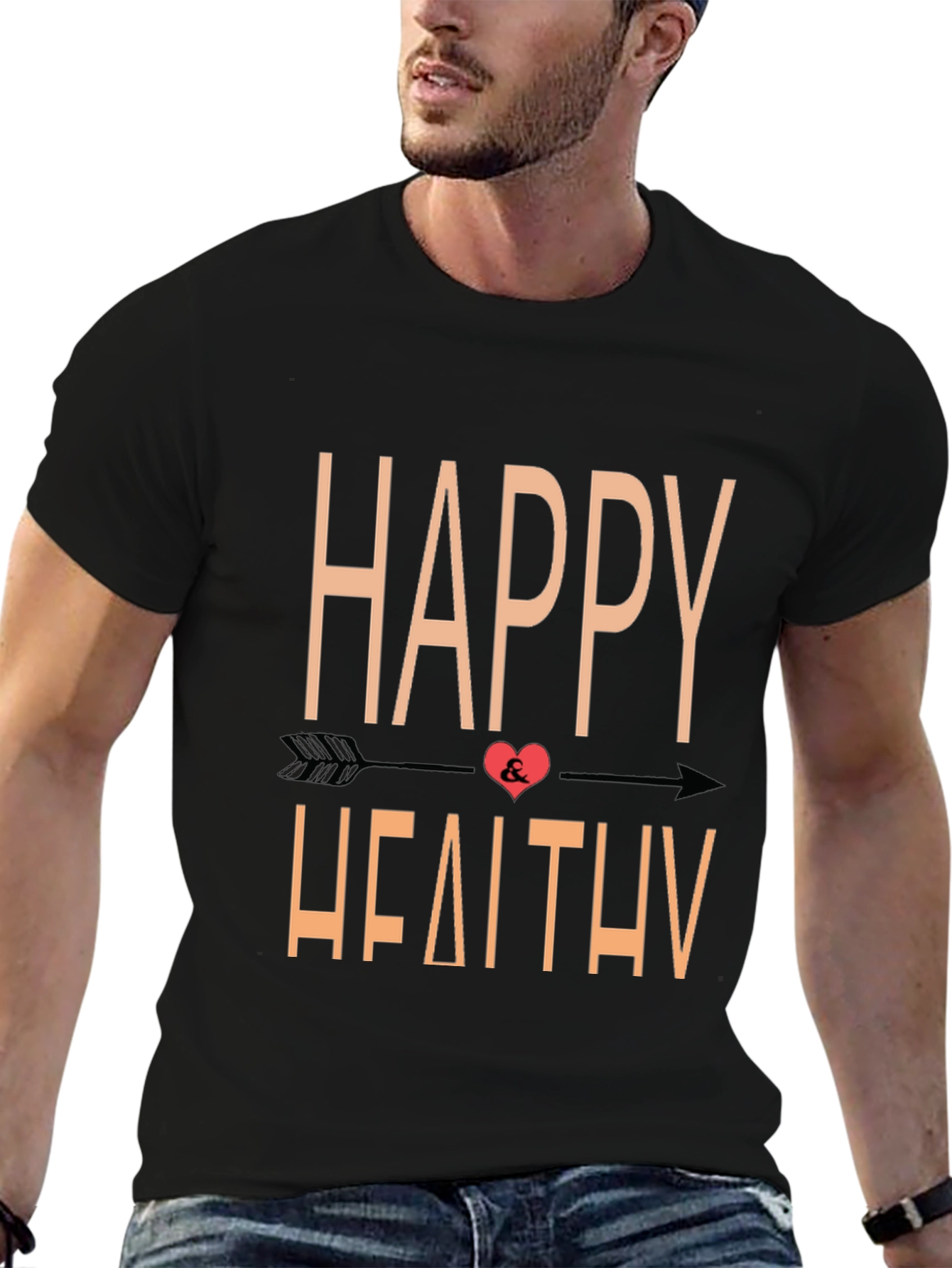 Happy & Healthy Graphic Tee - Black Casual T-Shirt