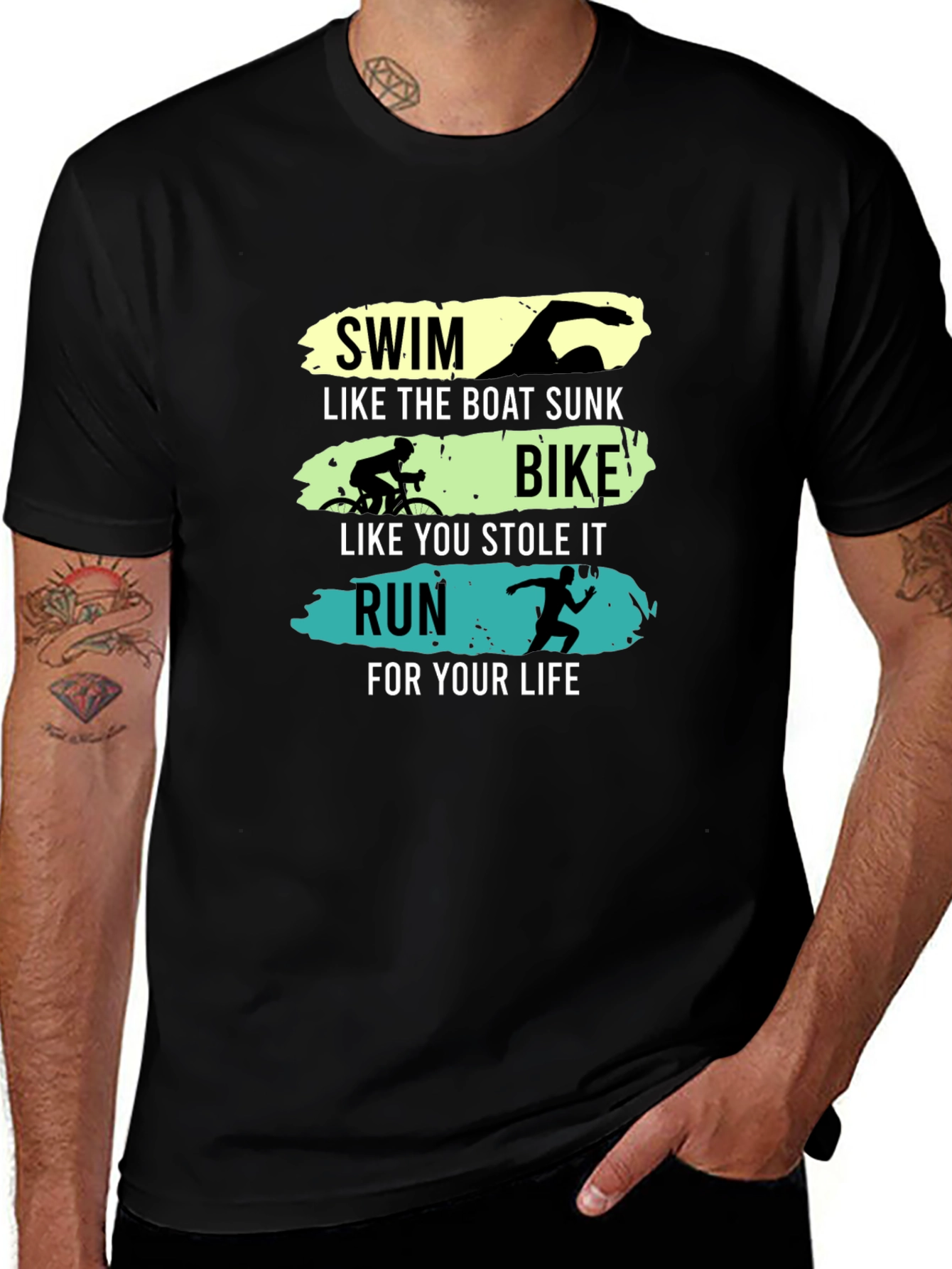 Triathlon Funny Slogan Black T-Shirt