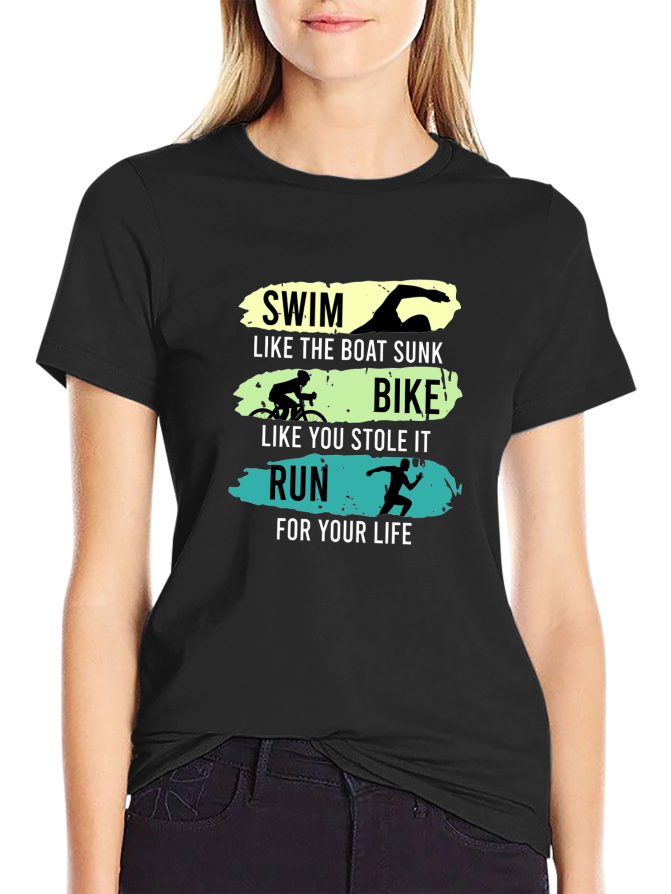 Triathlon Funny Slogan Black T-Shirt