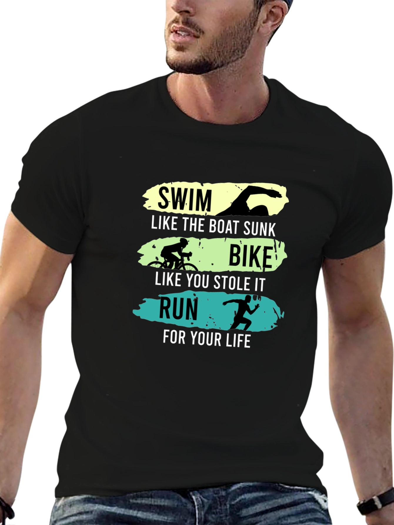 Triathlon Funny Slogan Black T-Shirt