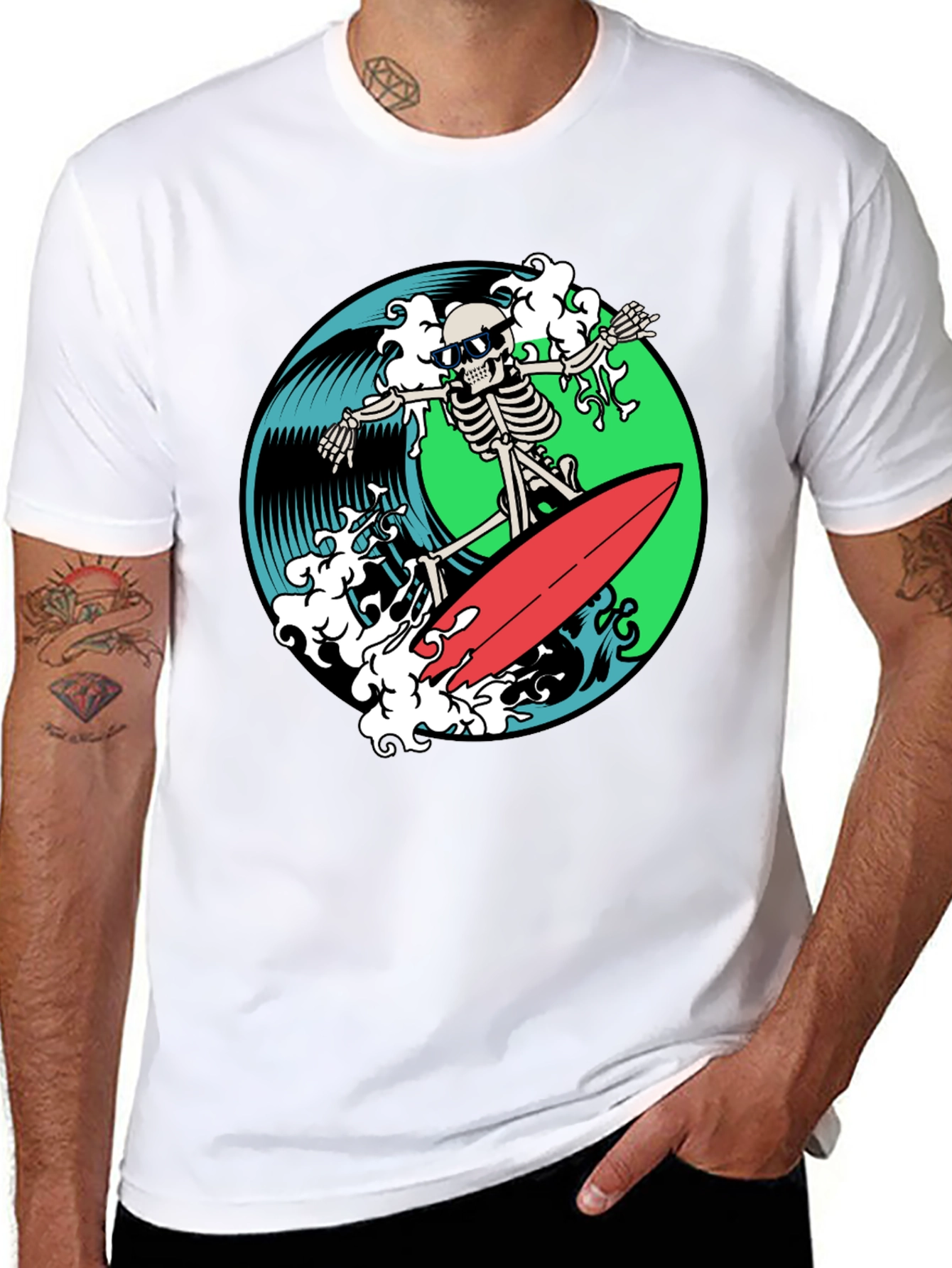 Skeleton Surfer Graphic T-Shirt - Black