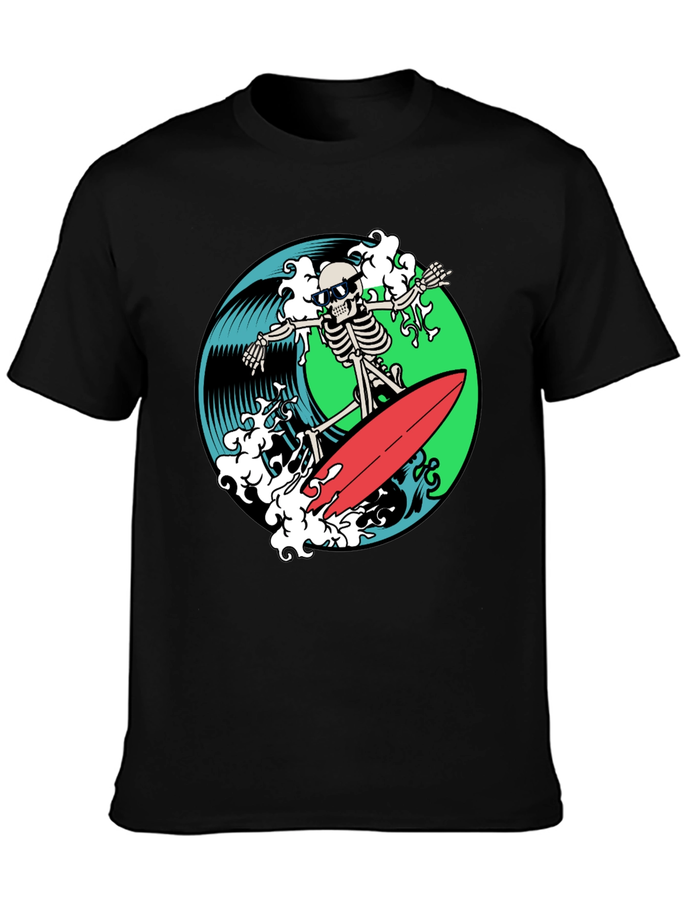 Skeleton Surfer Graphic T-Shirt - Black