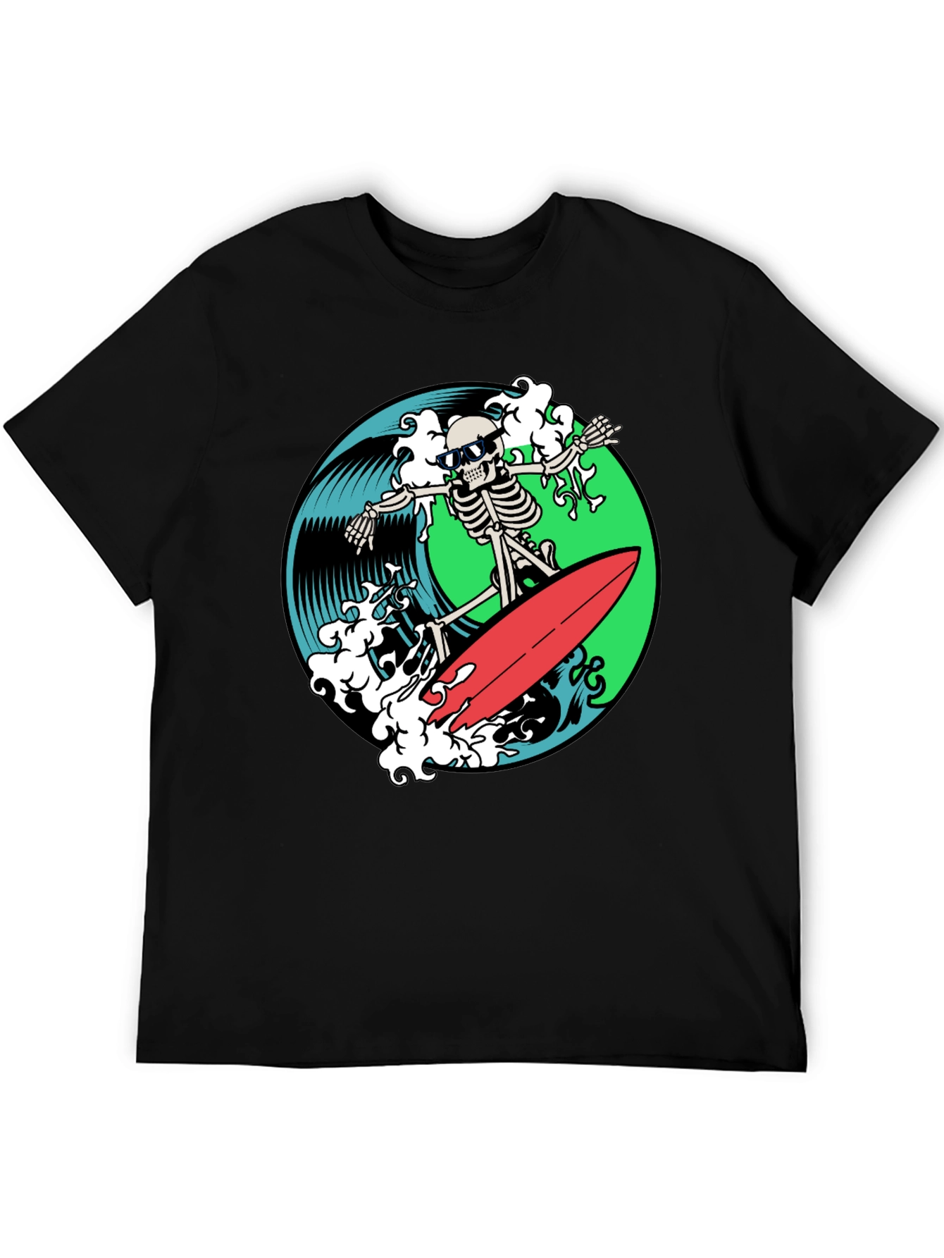 Skeleton Surfer Graphic T-Shirt - Black