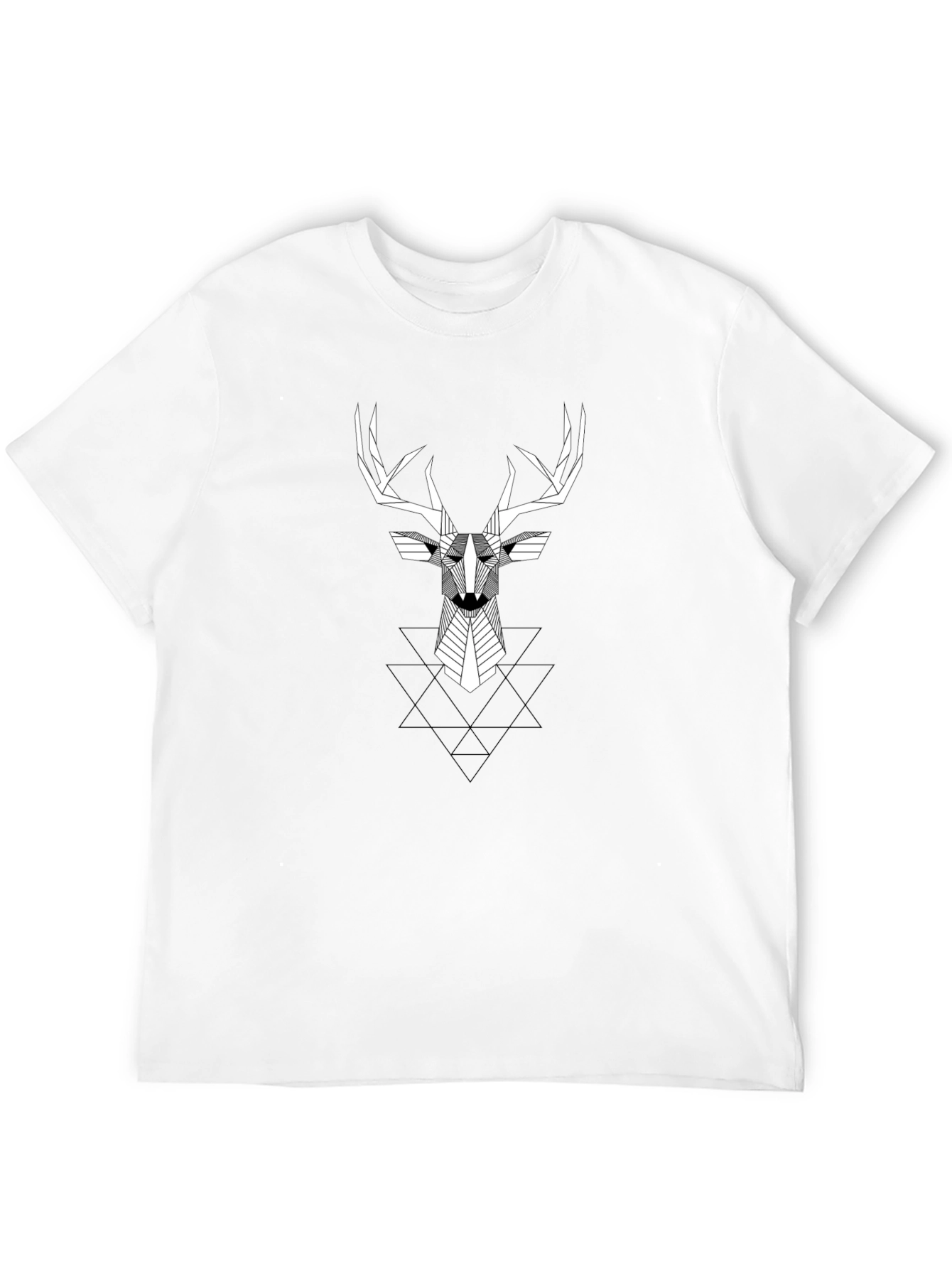 Geometric Deer Head Graphic Tee - Black