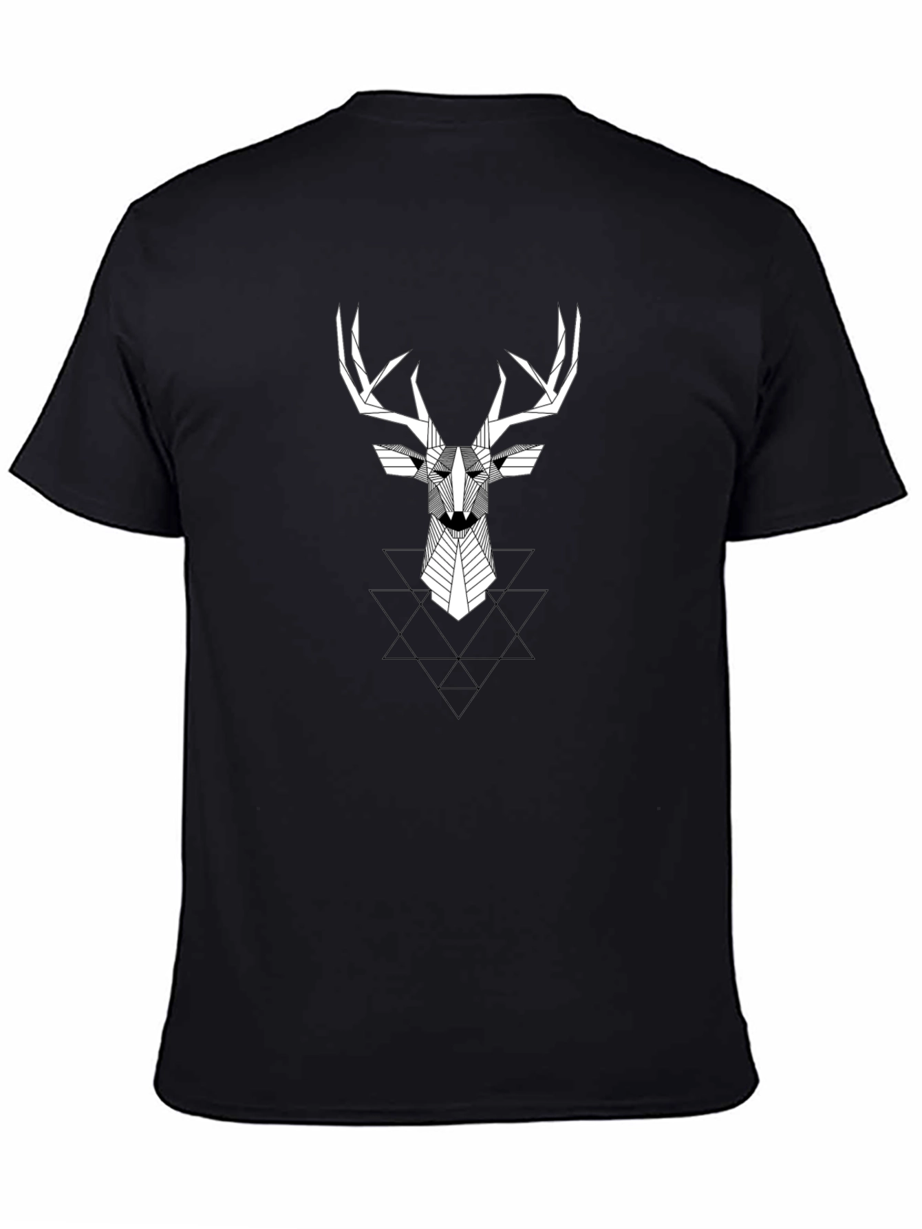 Geometric Deer Head Graphic Tee - Black