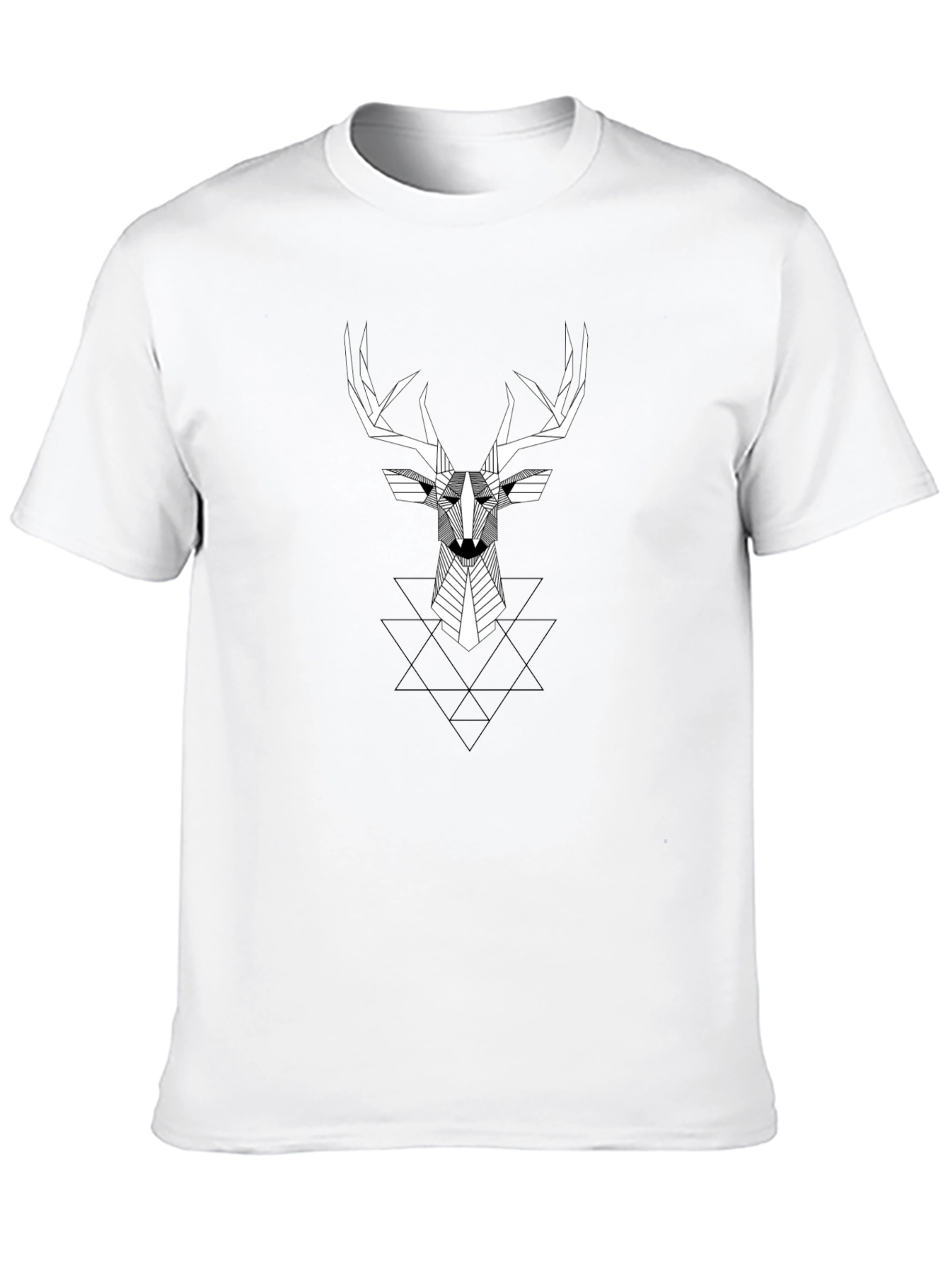 Geometric Deer Head Graphic Tee - Black