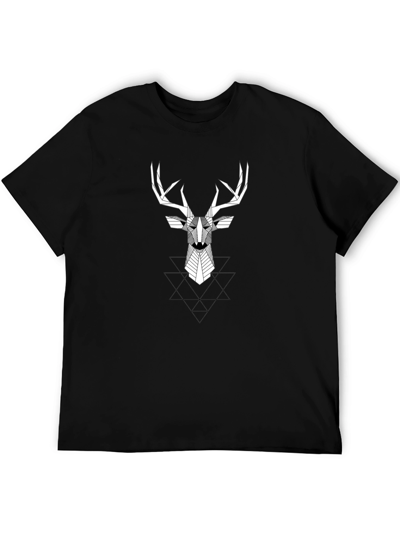 Geometric Deer Head Graphic Tee - Black