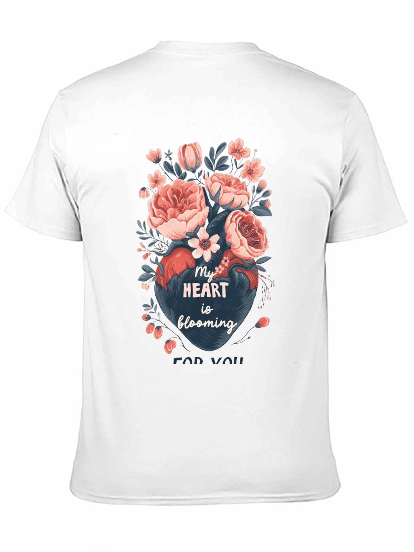 Floral Heart Blooming Graphic Tee - Black Cotton