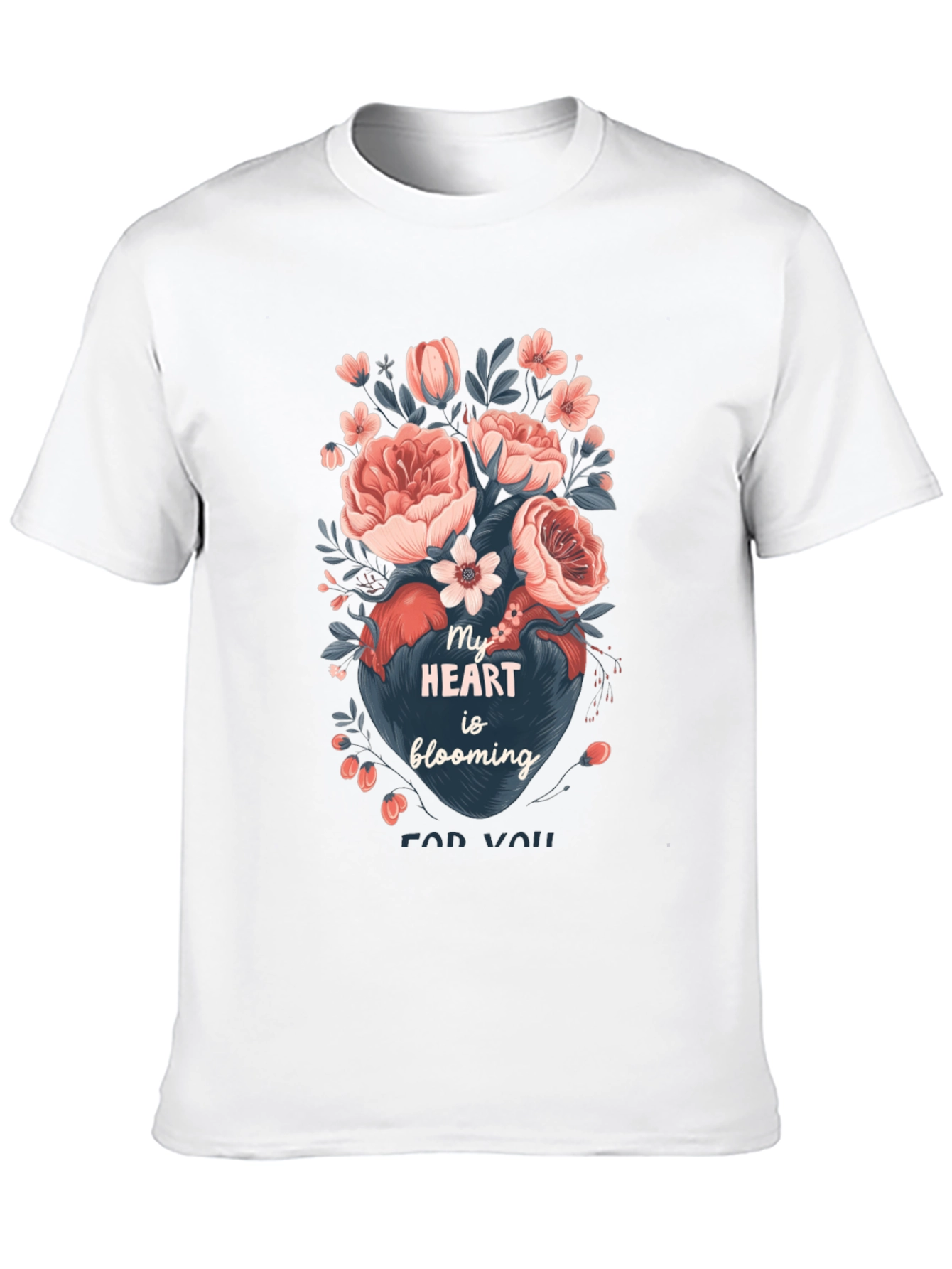 Floral Heart Blooming Graphic Tee - Black Cotton