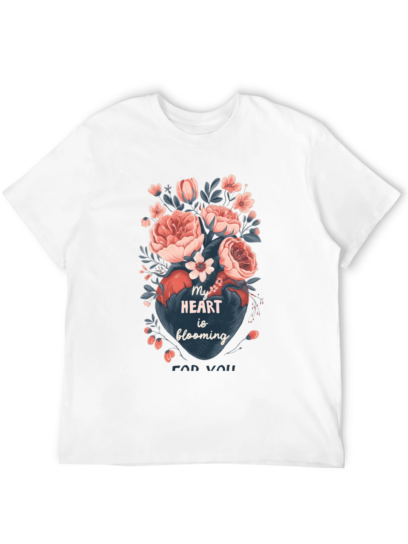 Floral Heart Blooming Graphic Tee - Black Cotton