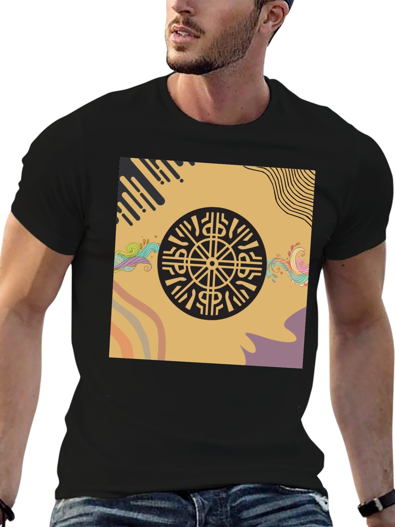 Retro Graphic Print Black T-Shirt