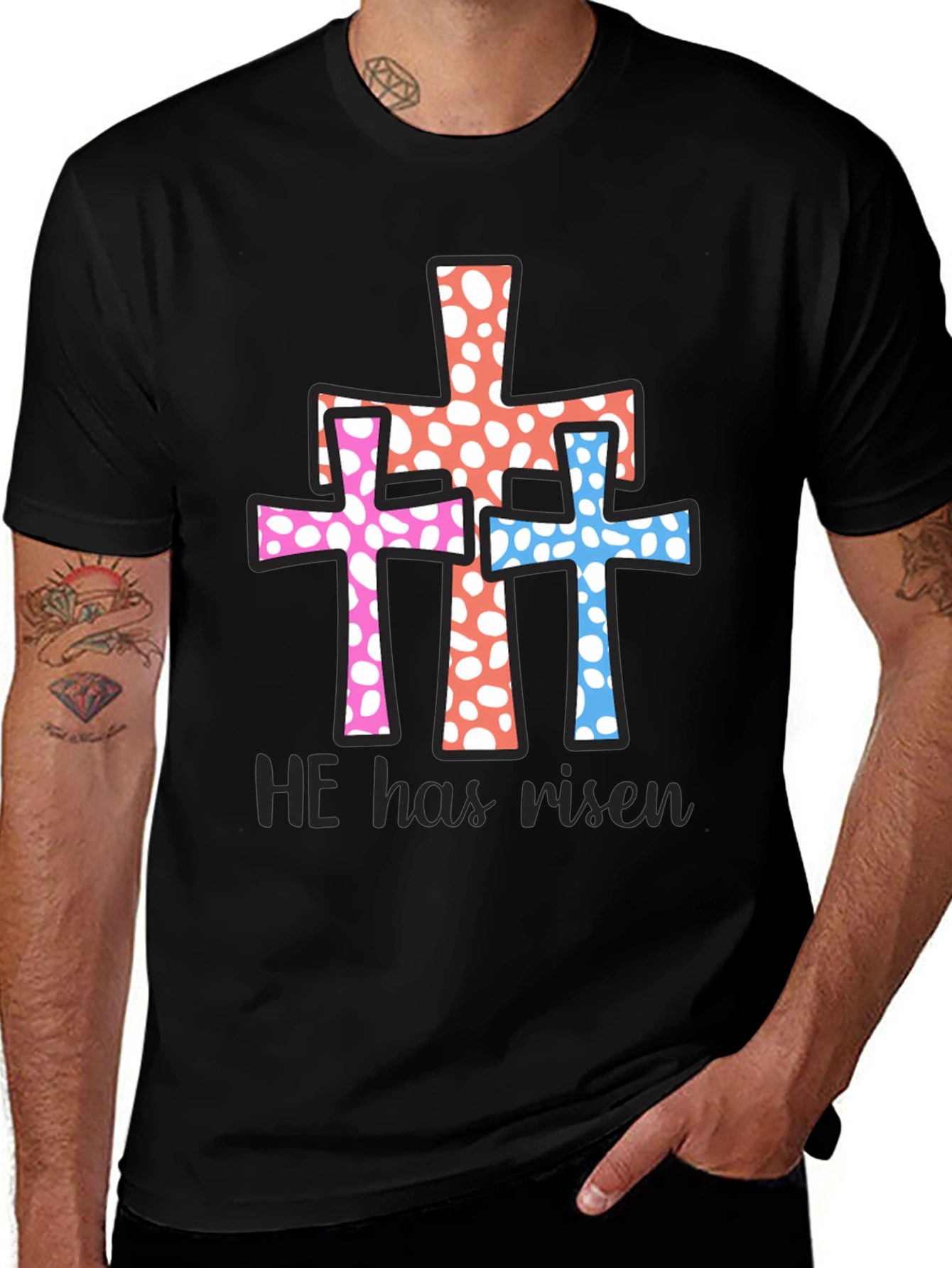 He Has Risen Easter Cross Graphic Tee