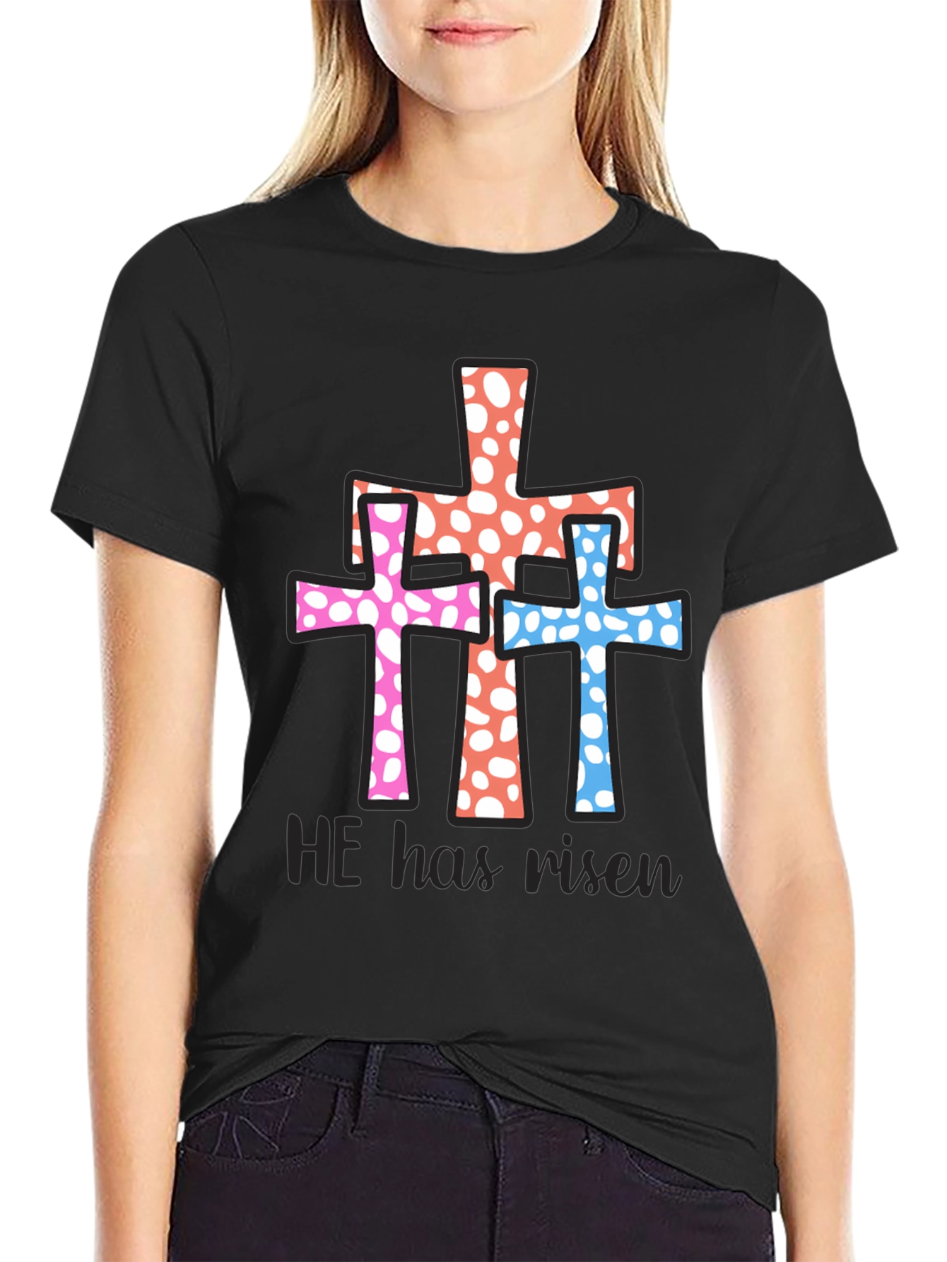 He Has Risen Easter Cross Graphic Tee