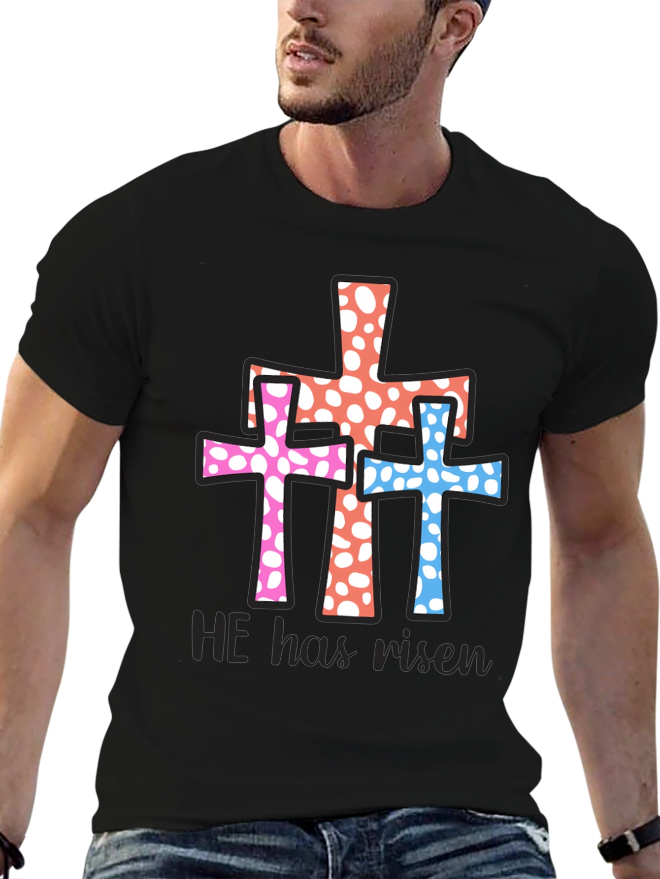 He Has Risen Easter Cross Graphic Tee