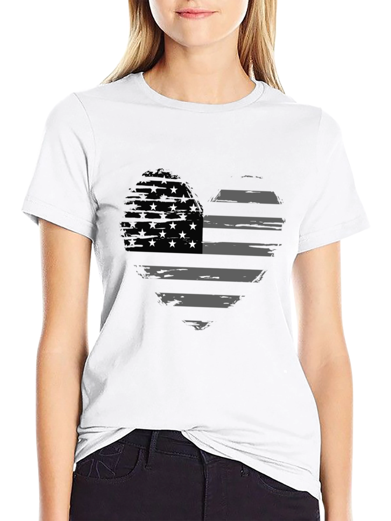 American Flag Heart Graphic T-Shirt