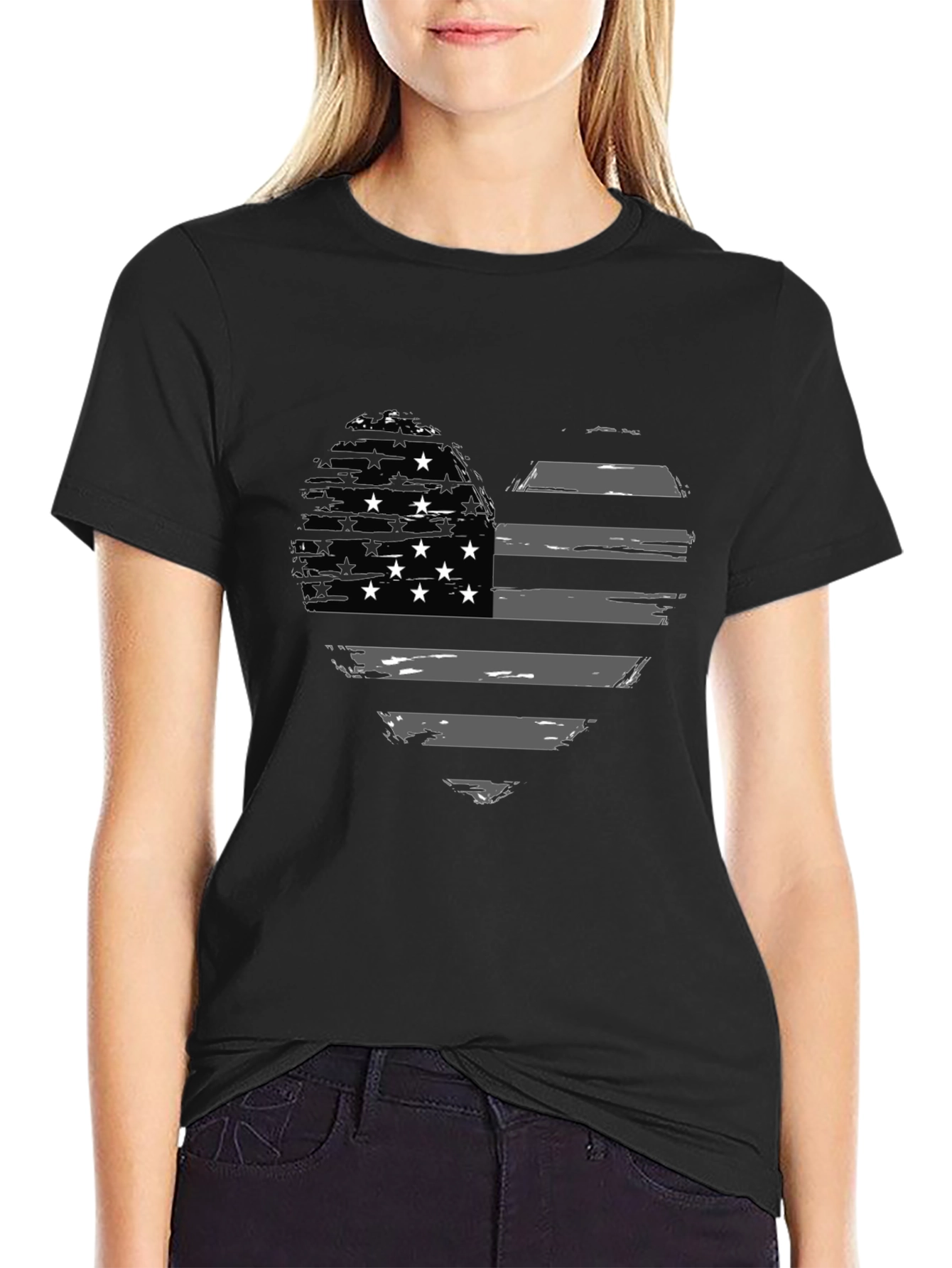 American Flag Heart Graphic T-Shirt