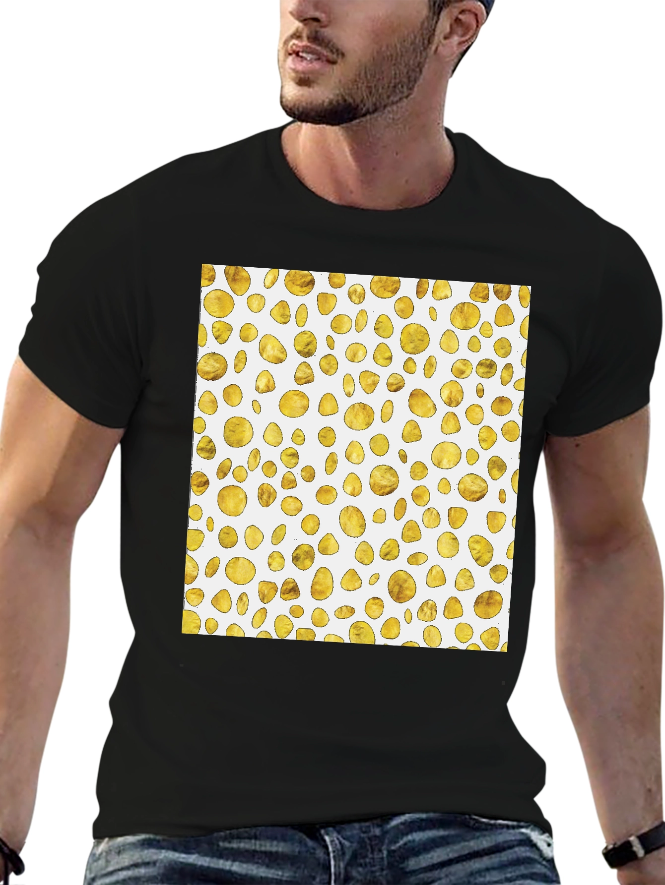 Golden Spots Pattern Black T-Shirt