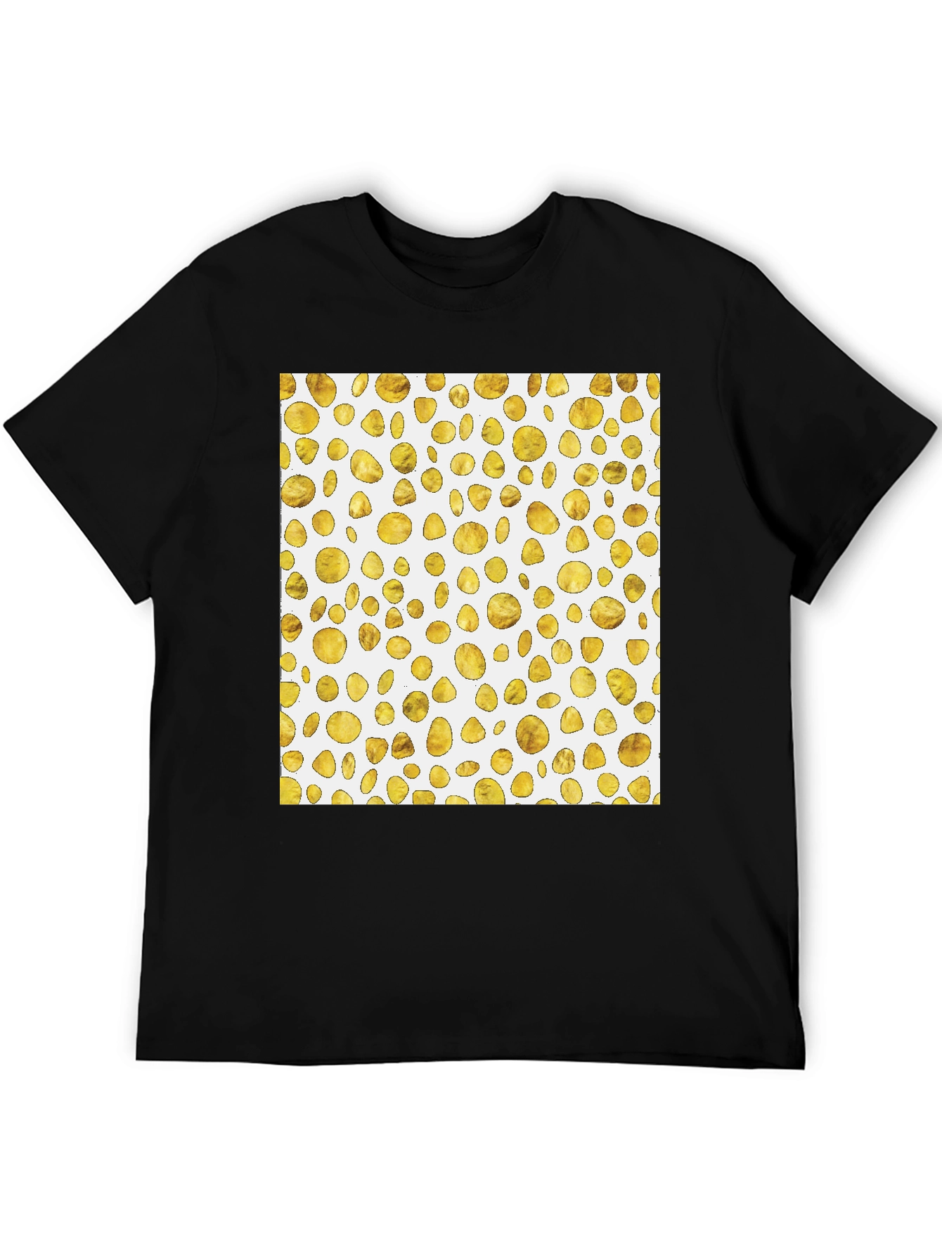 Golden Spots Pattern Black T-Shirt