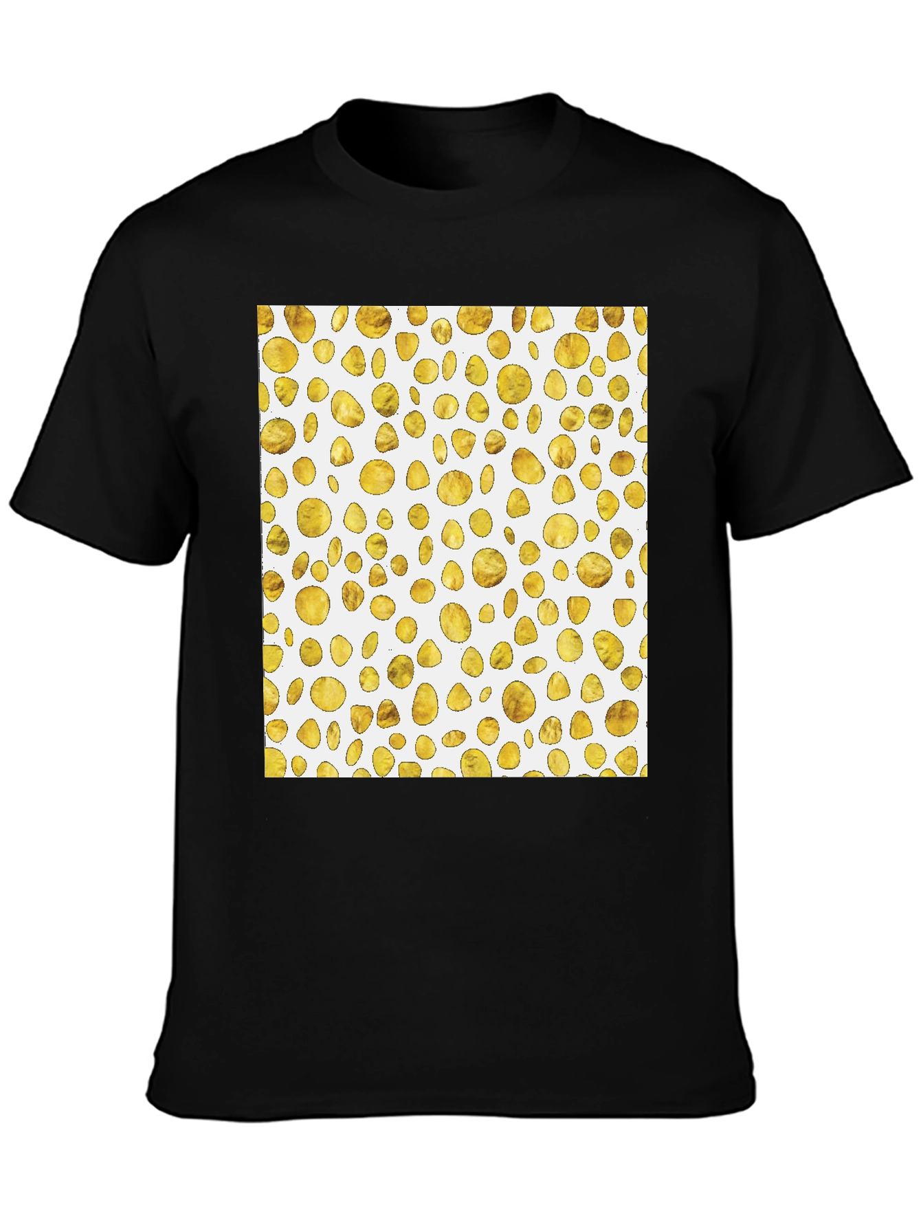 Golden Spots Pattern Black T-Shirt