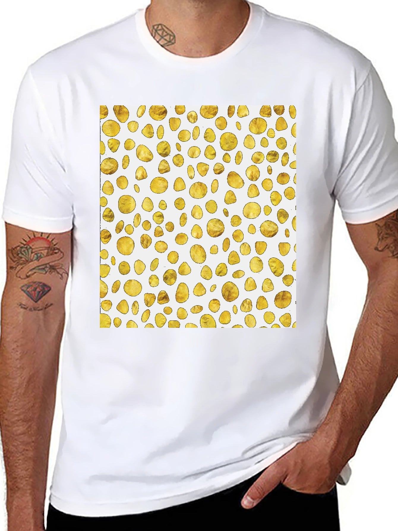 Golden Spots Pattern Black T-Shirt