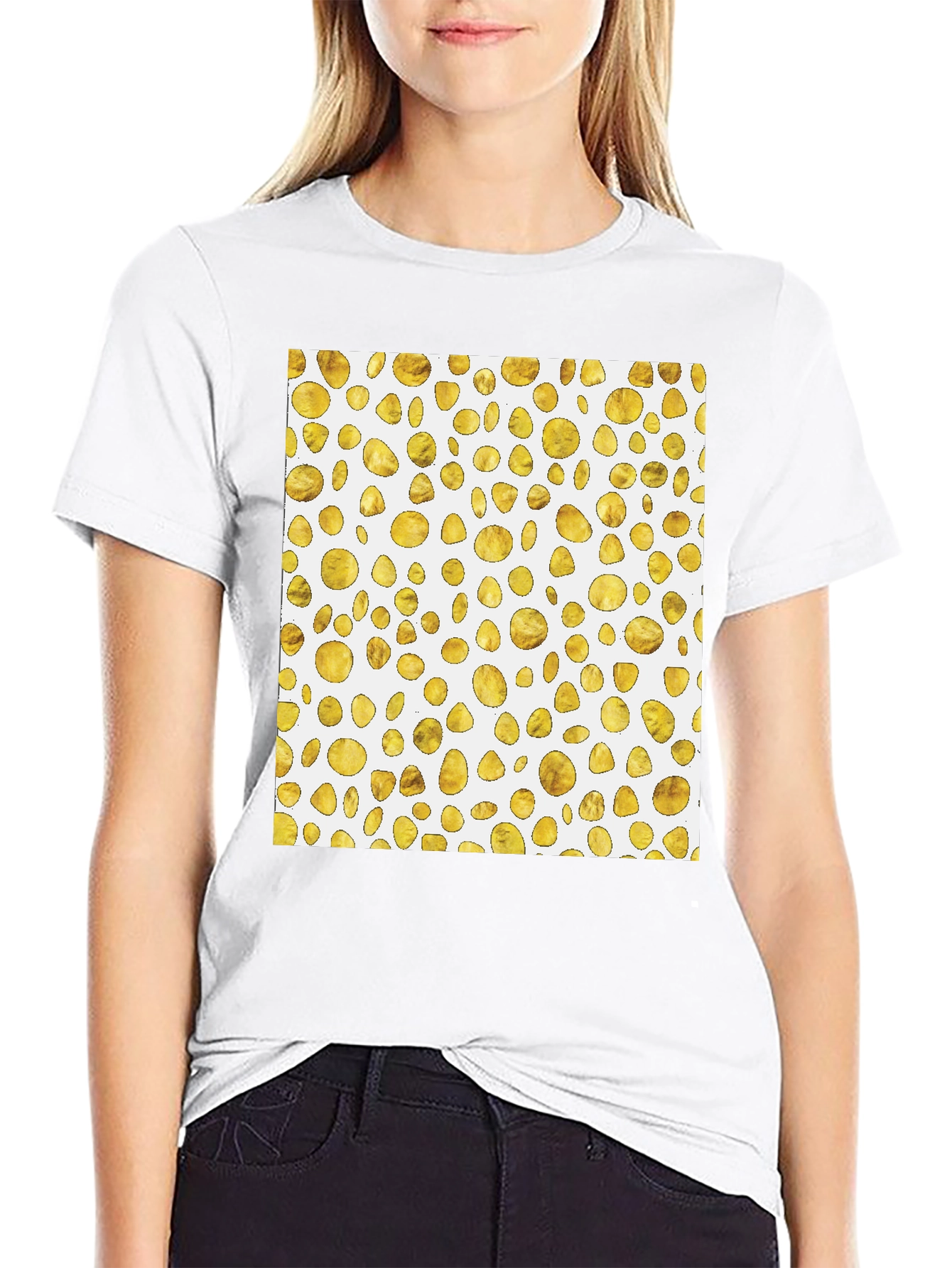 Golden Spots Pattern Black T-Shirt