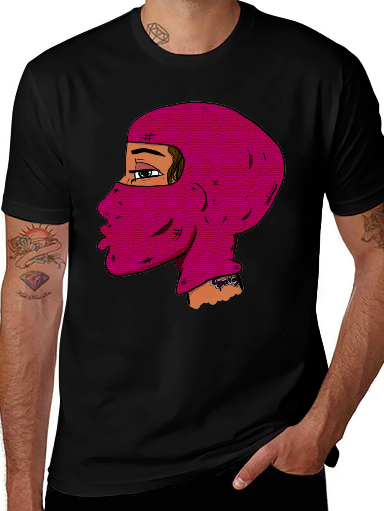 Unique Balaclava Graphic Tee - Black