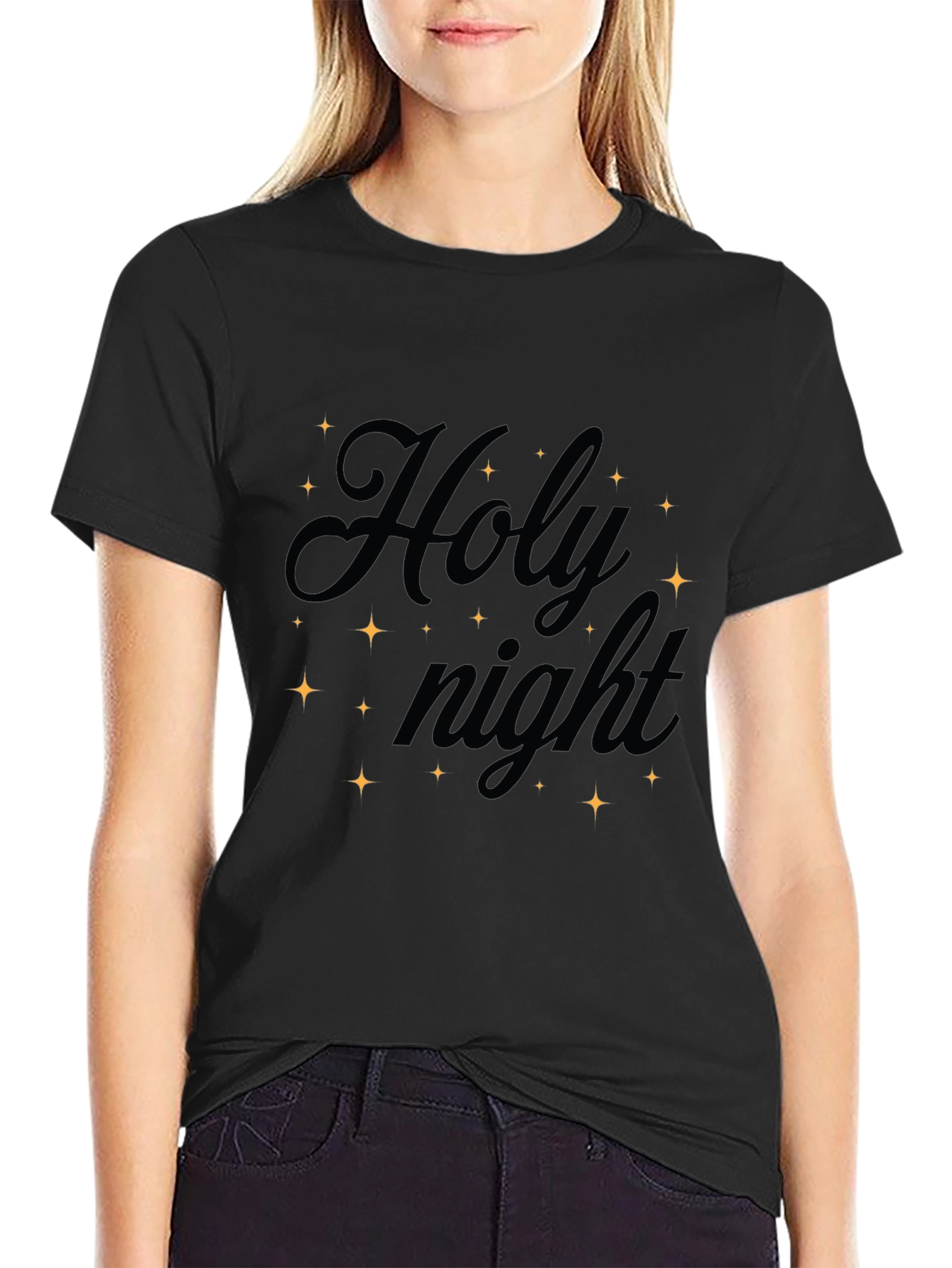 Holy Night Graphic Tee - Black Christmas T-Shirt