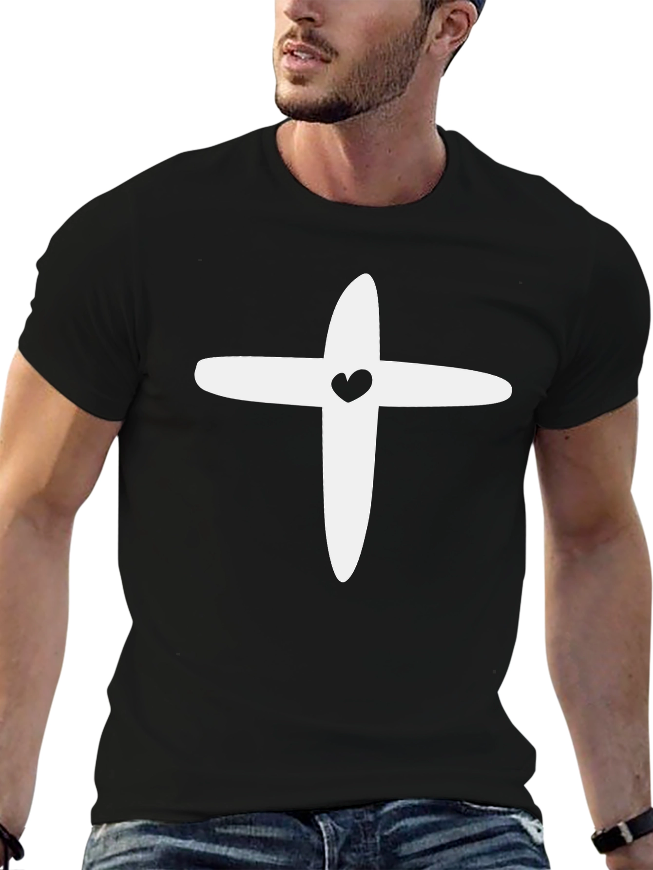 Heart Cross Graphic Tee - Stylish Black T-Shirt