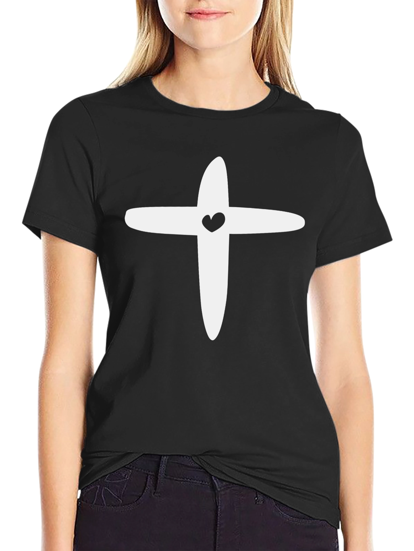 Heart Cross Graphic Tee - Stylish Black T-Shirt