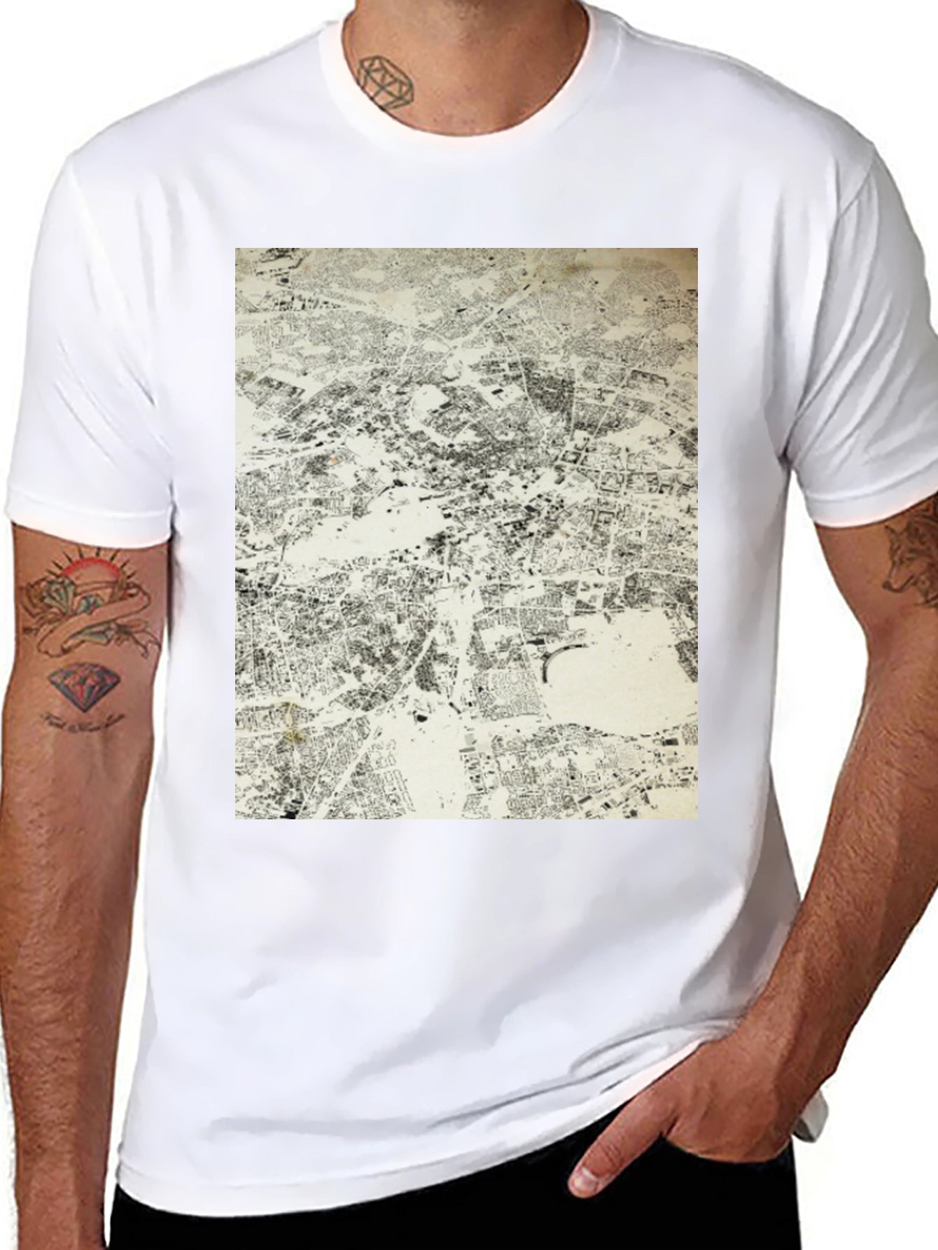 Urban Map Graphic Tee - Black Cotton T-Shirt