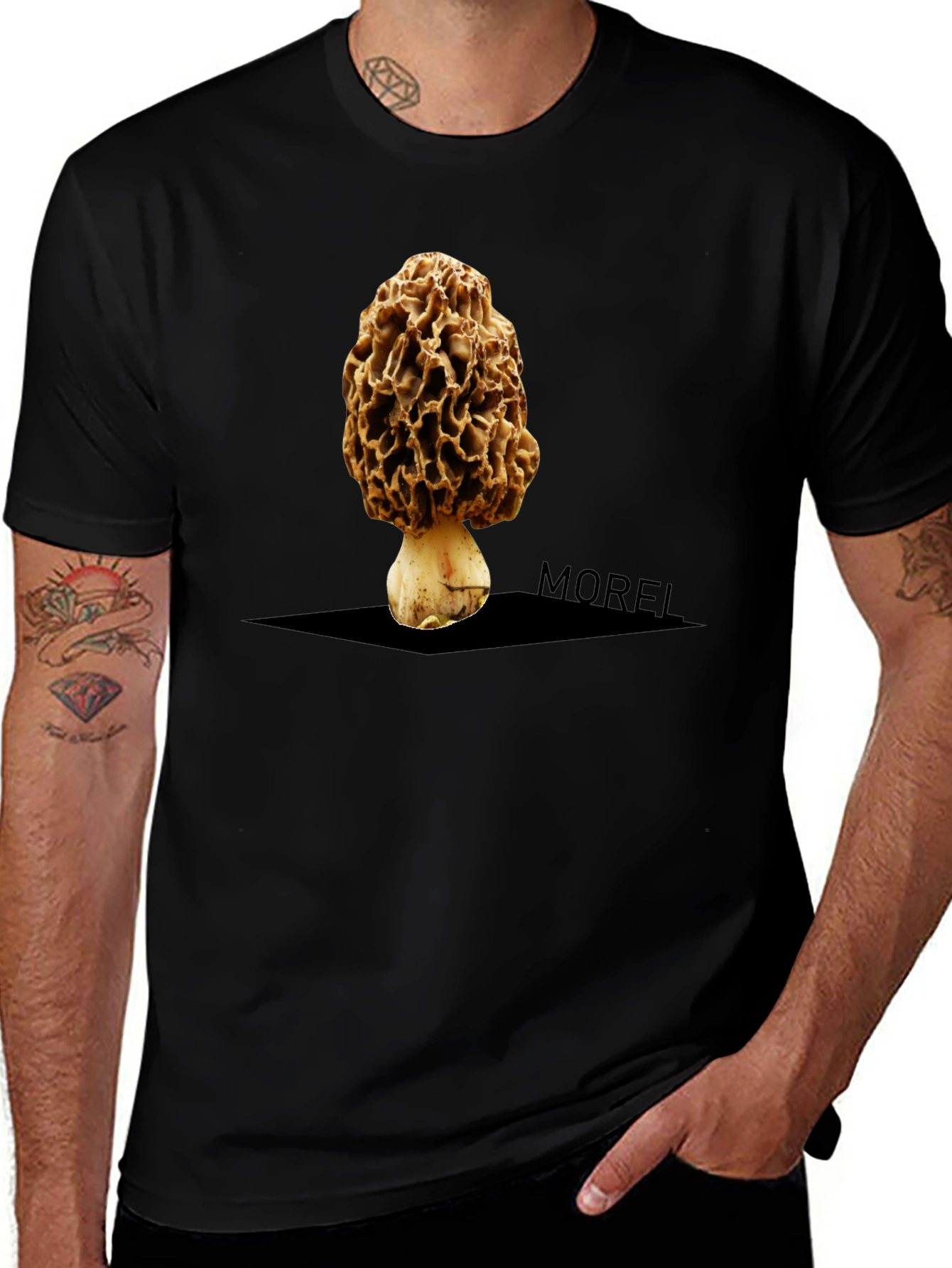 Morel Mushroom Graphic Tee - Unique Black T-Shirt