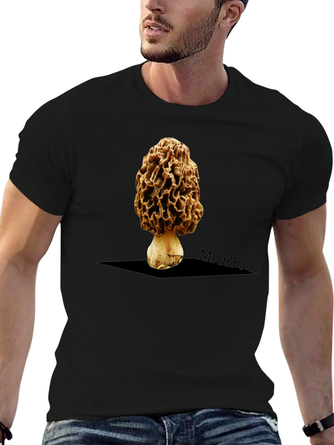 Morel Mushroom Graphic Tee - Unique Black T-Shirt