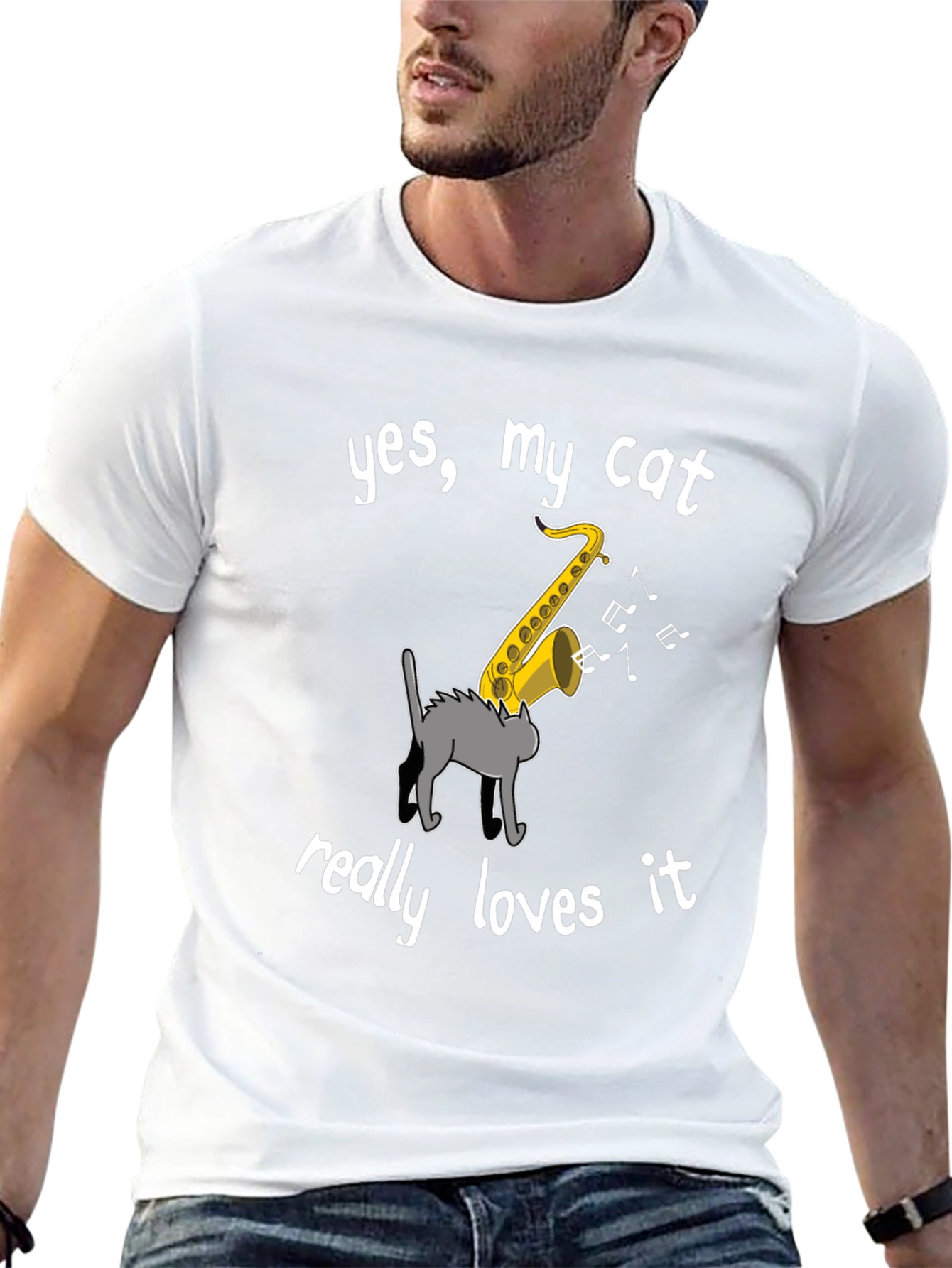Cat Loves Saxophone T-Shirt - Funny Music Tee