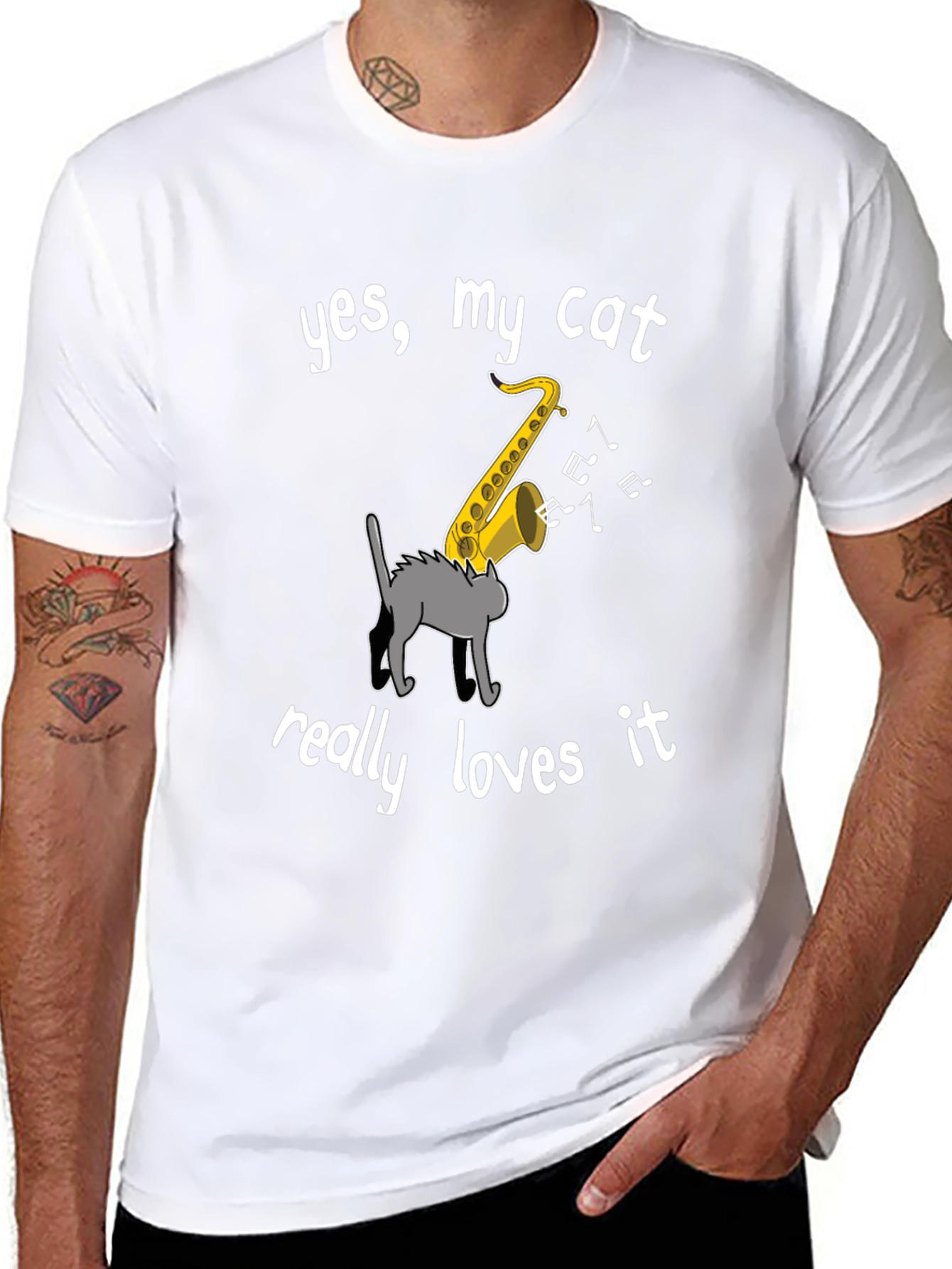 Cat Loves Saxophone T-Shirt - Funny Music Tee