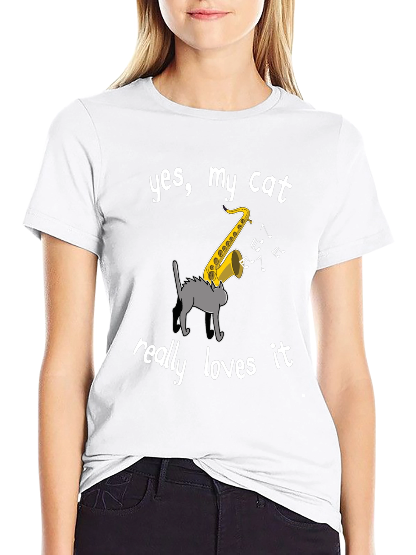 Cat Loves Saxophone T-Shirt - Funny Music Tee