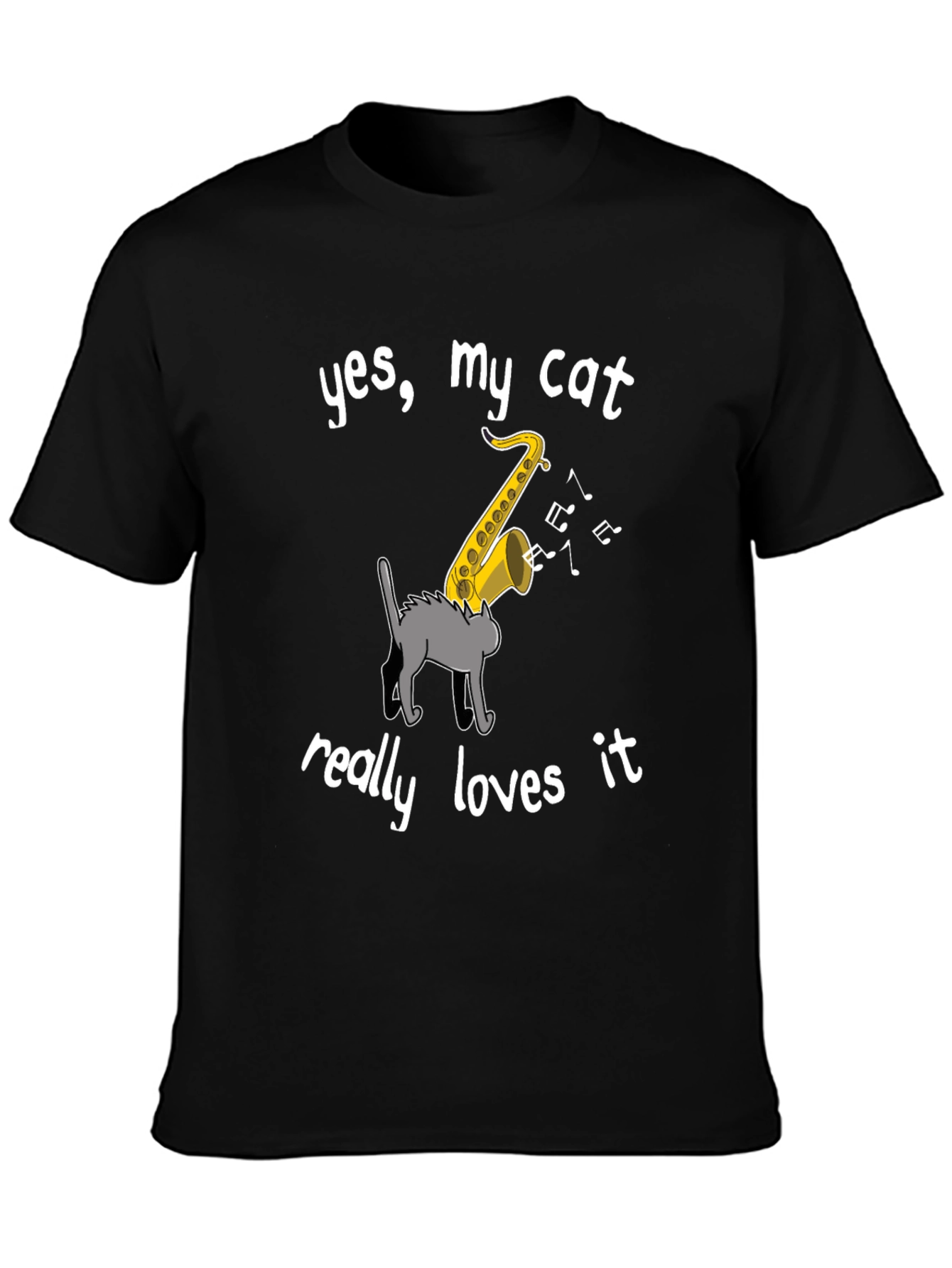 Cat Loves Saxophone T-Shirt - Funny Music Tee