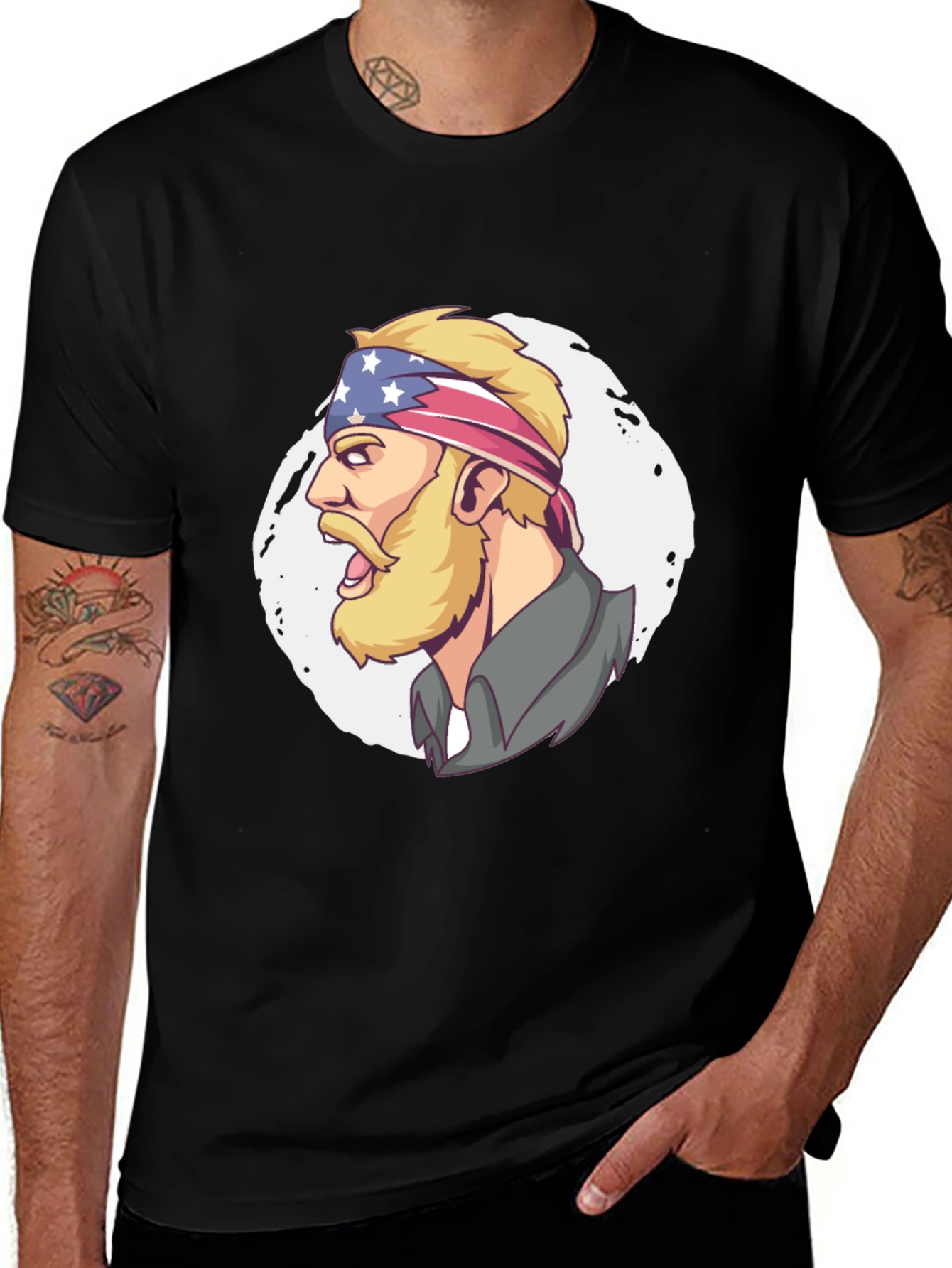 Patriotic Bearded Man Graphic T-Shirt