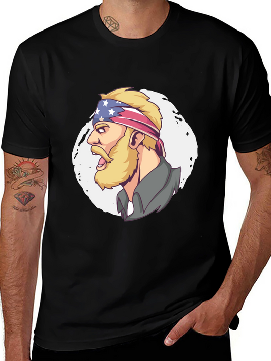 Patriotic Bearded Man Graphic T-Shirt