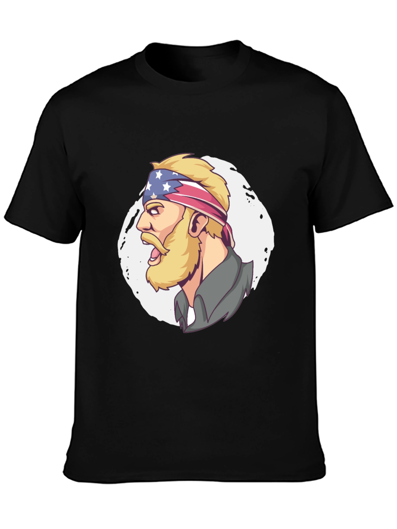 Patriotic Bearded Man Graphic T-Shirt