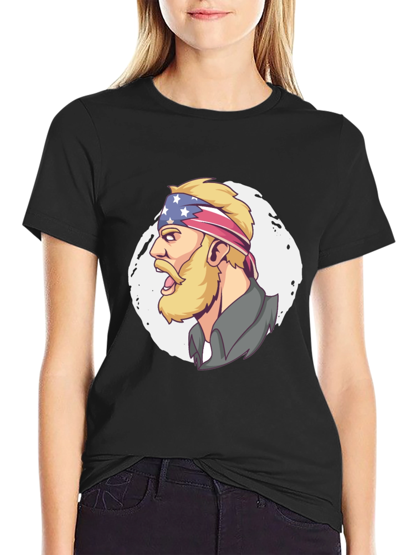 Patriotic Bearded Man Graphic T-Shirt