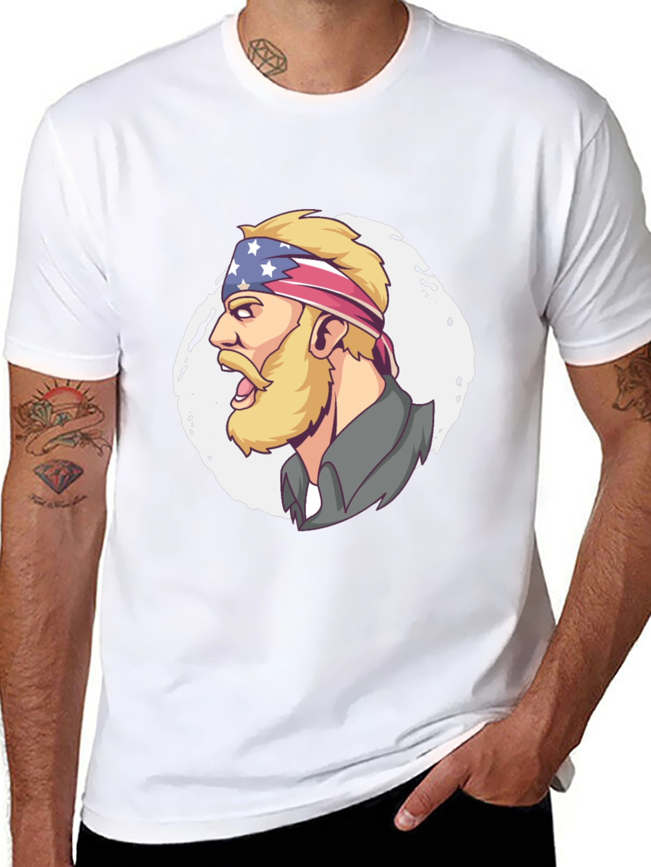 Patriotic Bearded Man Graphic T-Shirt