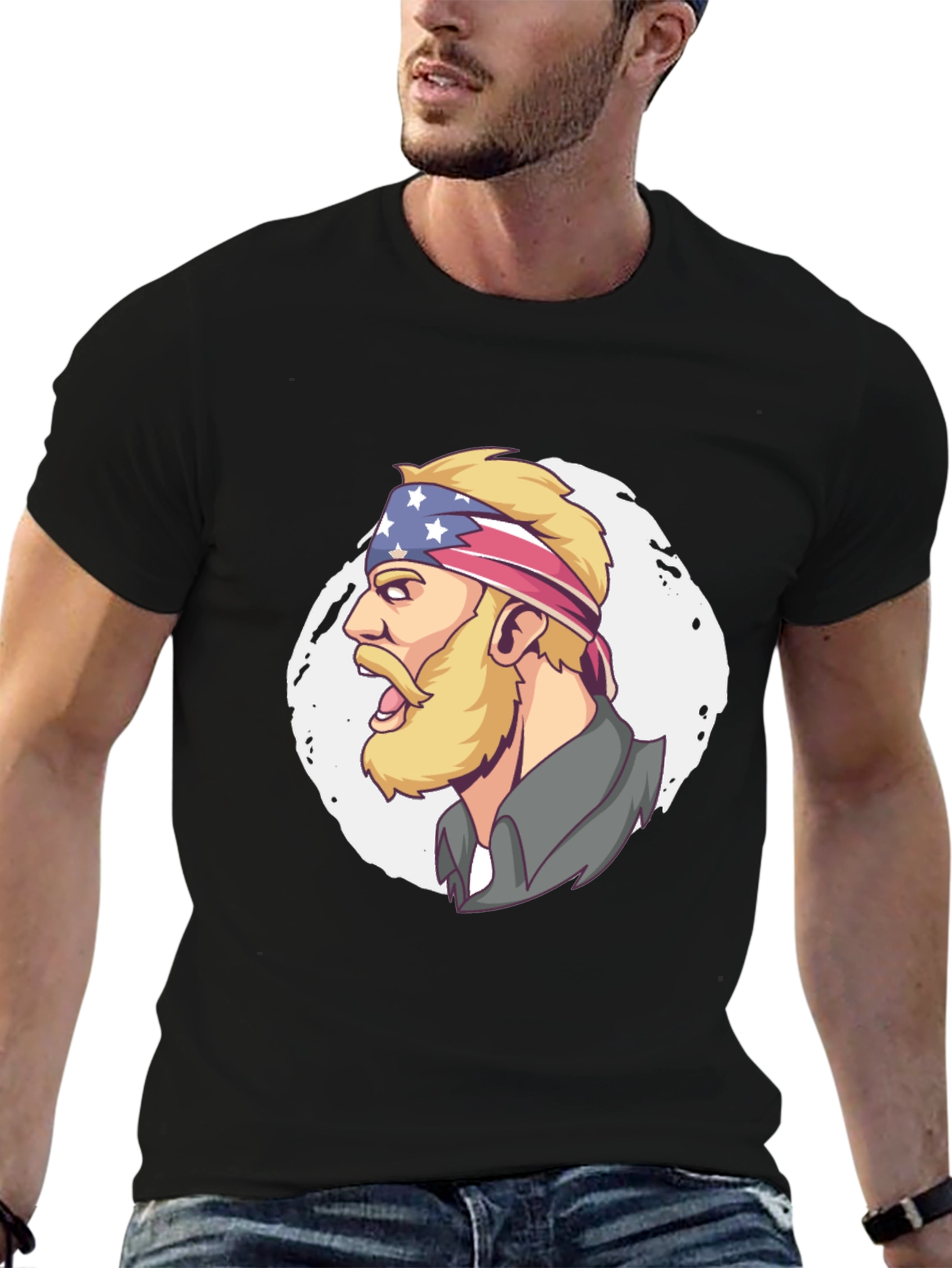 Patriotic Bearded Man Graphic T-Shirt