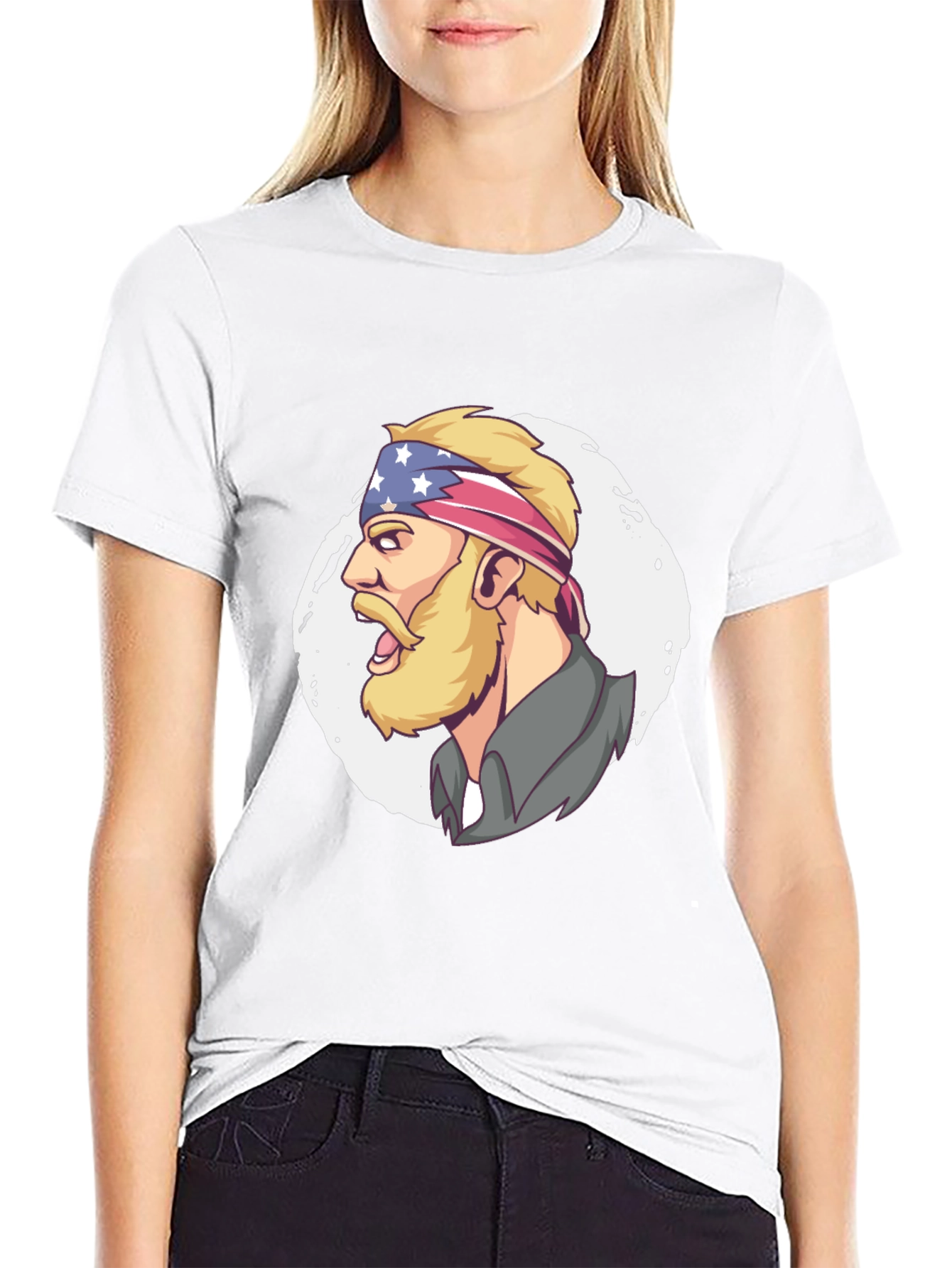 Patriotic Bearded Man Graphic T-Shirt